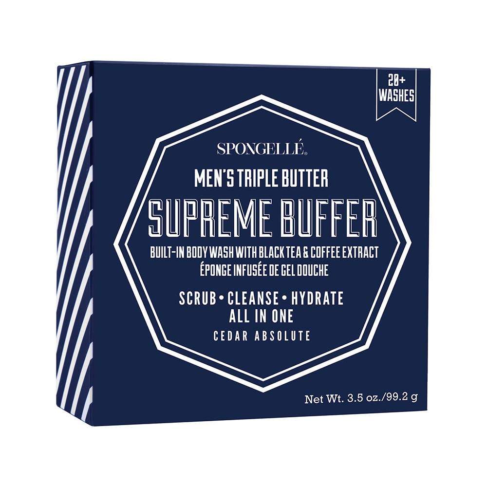Triple Butter Men's Supreme Buffer Navy box packaging with white lettering