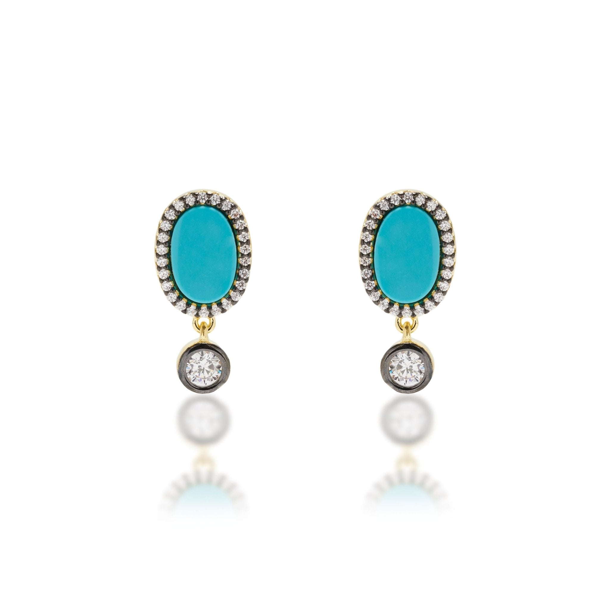 Turquoise Mother of Pearl Drop Earrings on a white background - L'Atelier Global