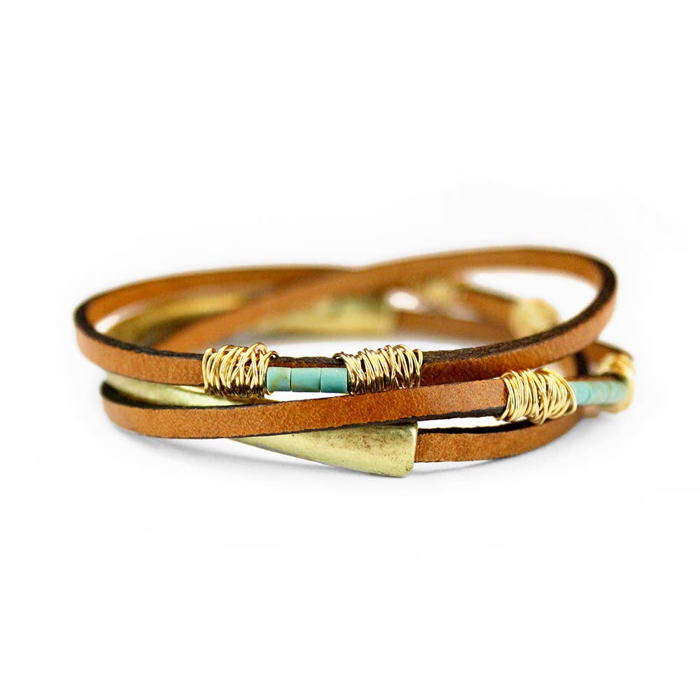 Turquoise Rondelle Saddle Wrap Bracelet on a white background - L'Atelier Global