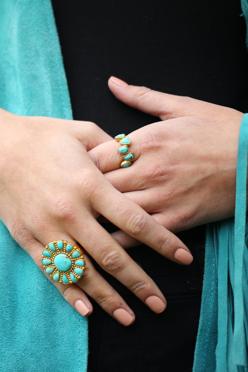 Turquoise Stepping Stones Ring on a models finger L'Atelier Global