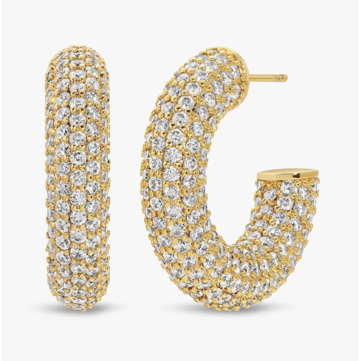 Uptown Minimalist Pave Hoops in gold on a white background - L'Atelier Global