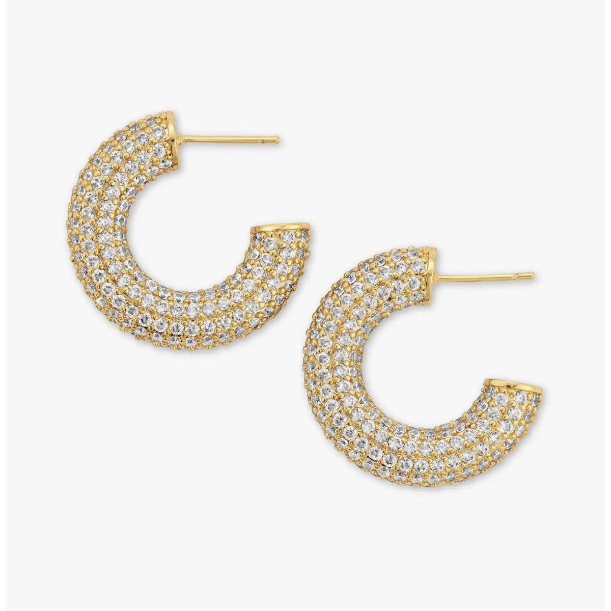 Uptown Minimalist Pave Hoops in gold on a white background - L'Atelier Global