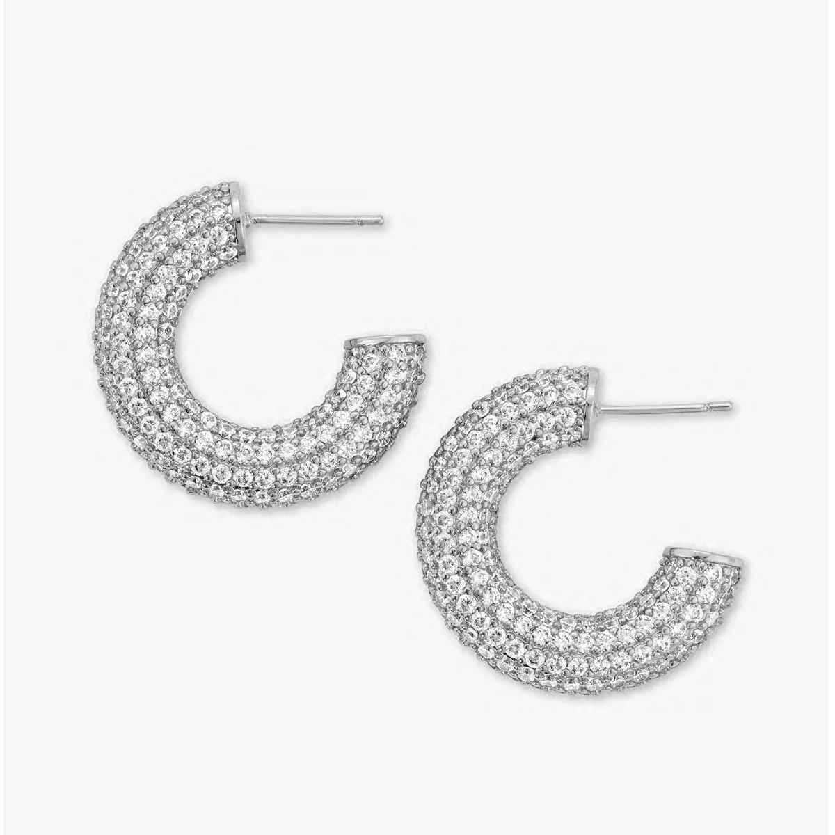 Uptown Minimalist Pave Hoops in silver on a white background - L'Atelier Global