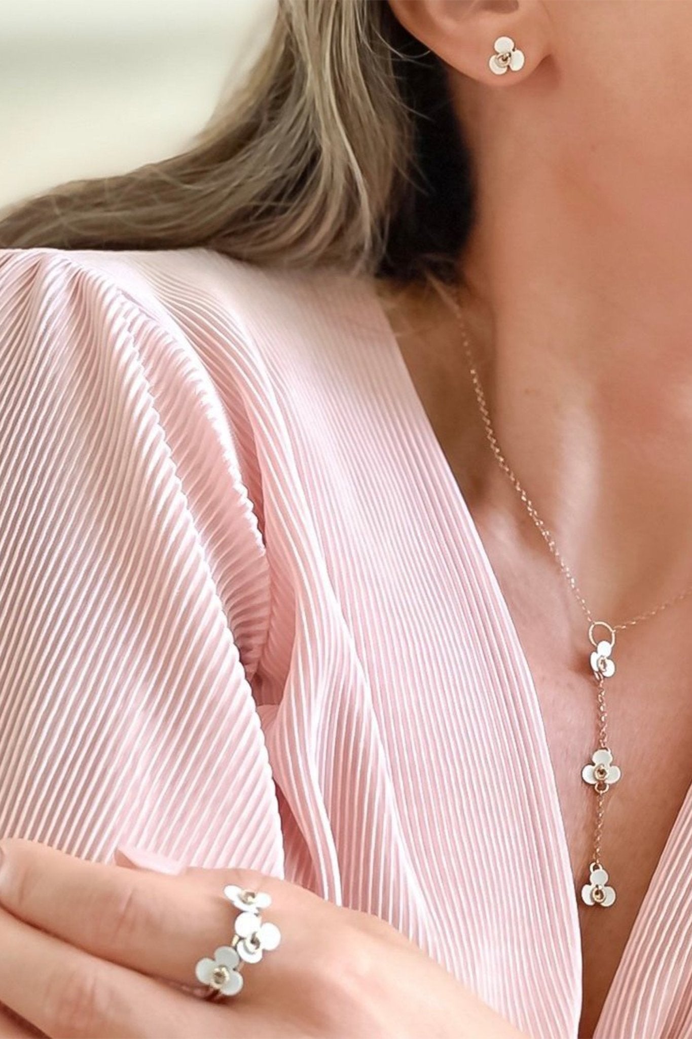 Vincenze Floral Drop Necklace on a female model - L'Atelier Global