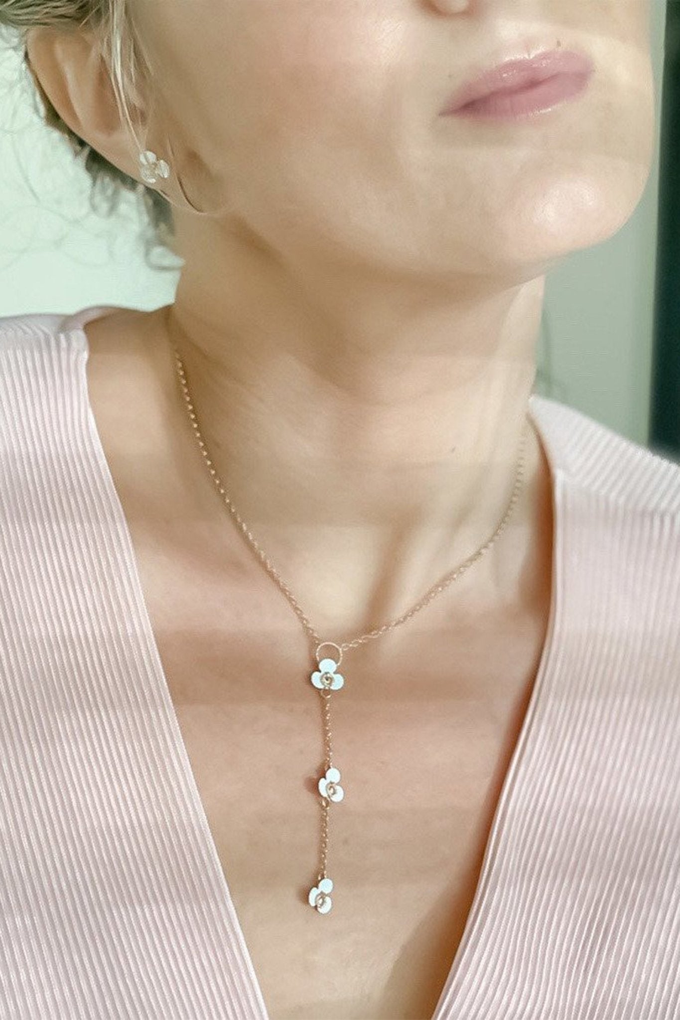 Vincenze Floral Drop Necklace on a female model - L'Atelier Global