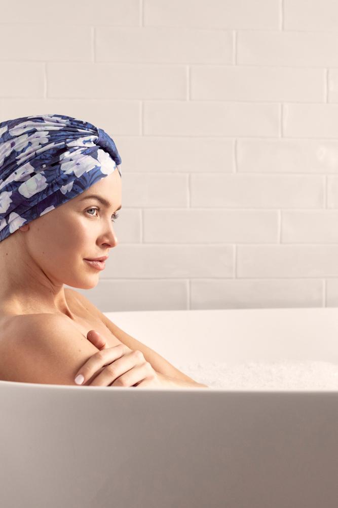 Vintage Turban Shower Cap in Villa Camelia on a female model - L'Atelier Global