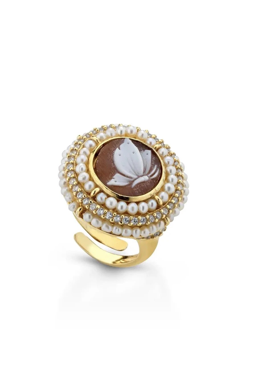 Vita Cameo Adjustable Ring with Pearl on a white background - L'Atelier Global