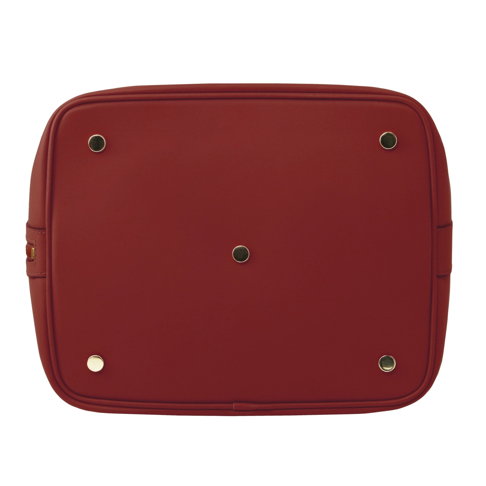 Bottom view of Vittoria Leather Bucket Bag in red on a white background - L'Atelier Global