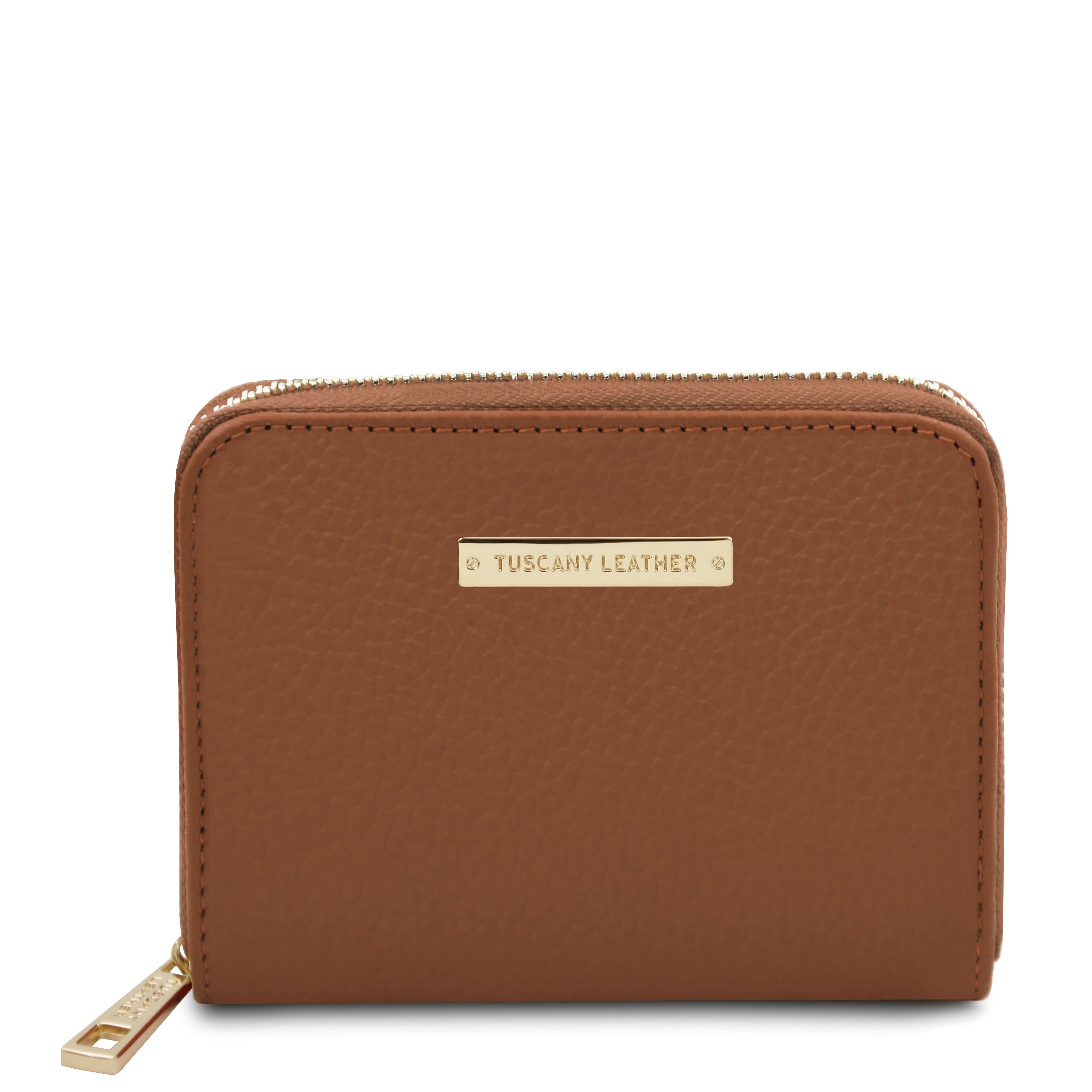 Front view Kore Exclusive Zip Around Leather Wallet in Cognac