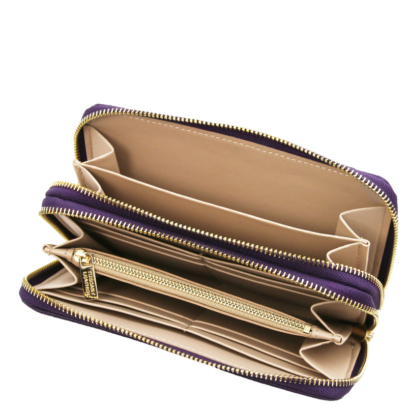 Mira Double Zip Around Italian Leather Wallet