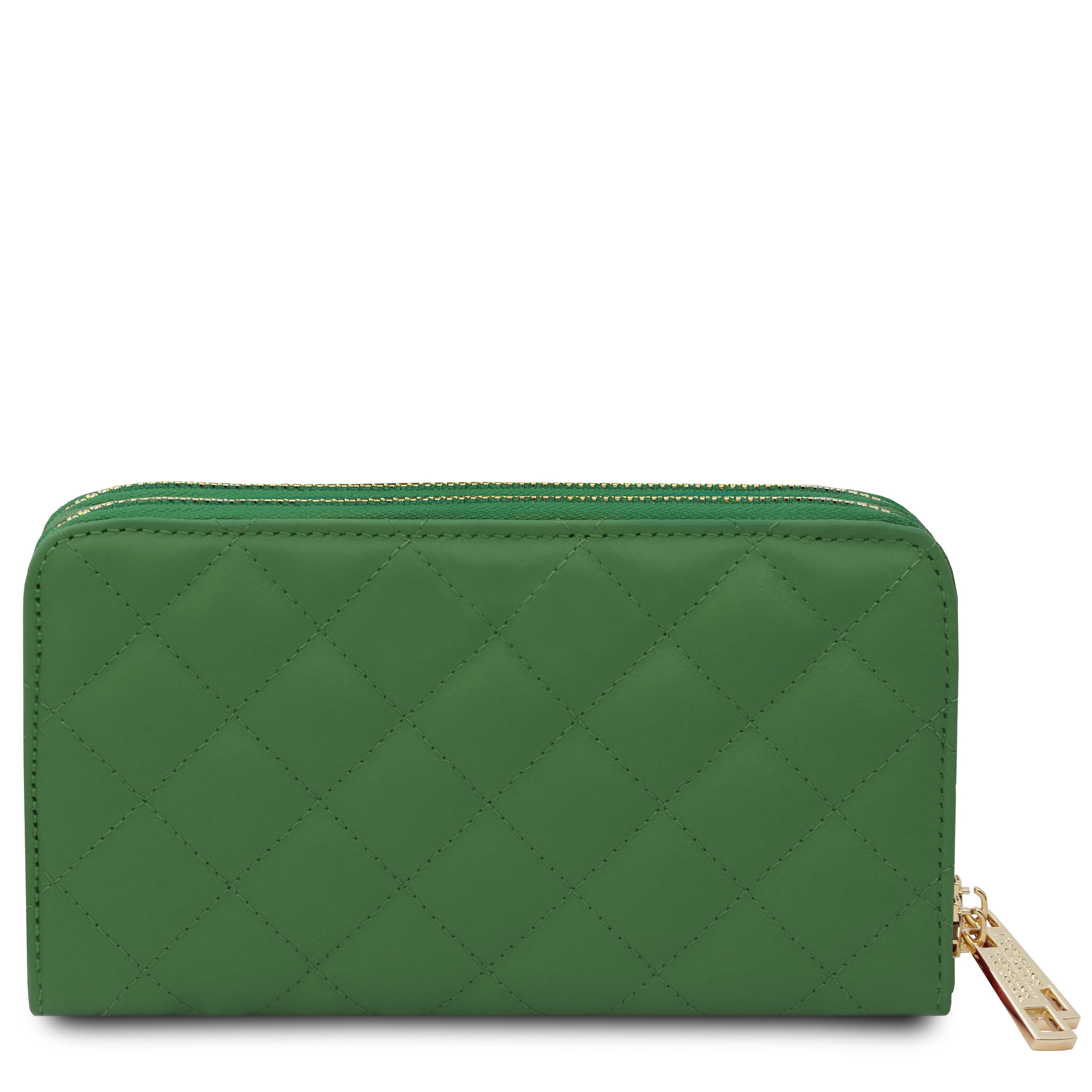 Ada Double Zip Around Soft Italian Leather Green Wallet Zipped Close Back - L'Atelier Global