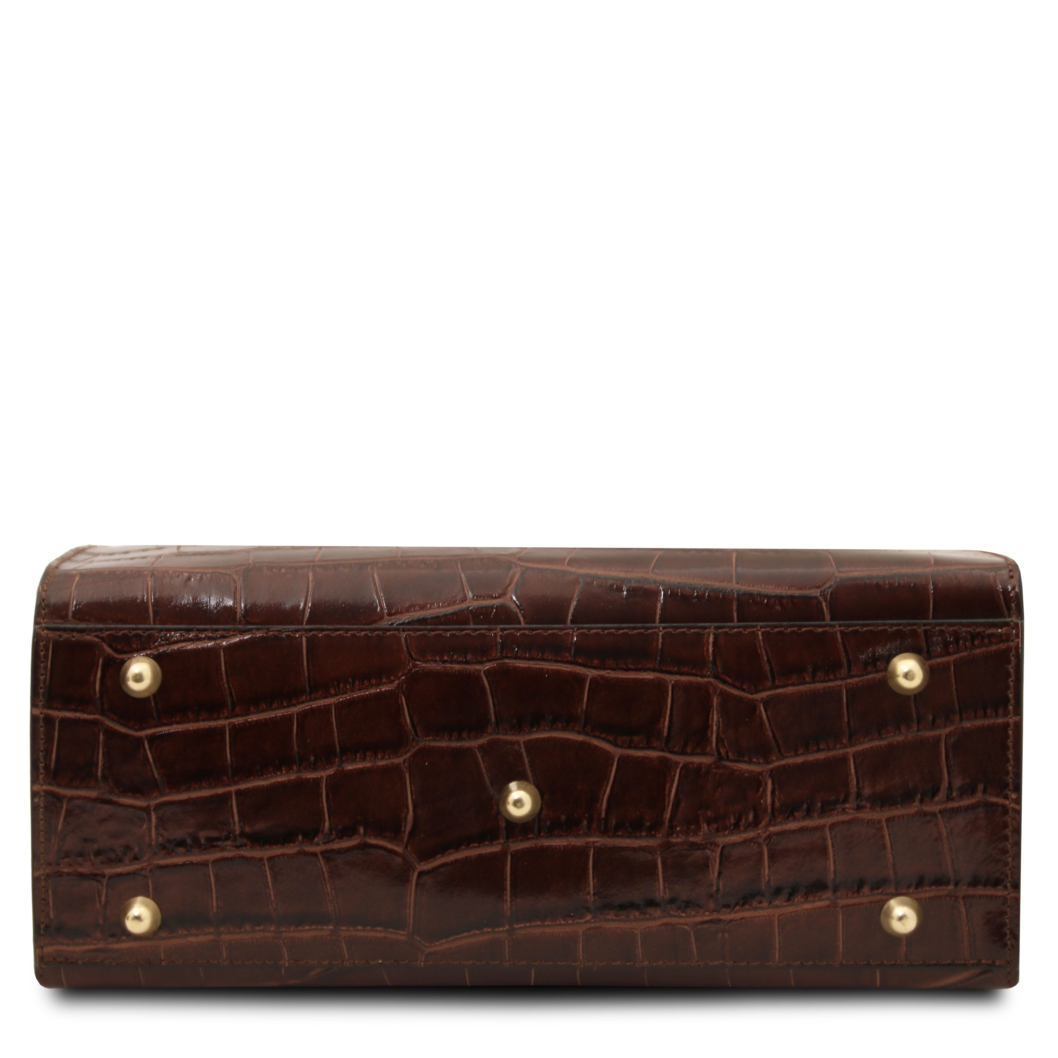 Croque Croc Print Italian Leather Handbag | Embossed Calf Leather