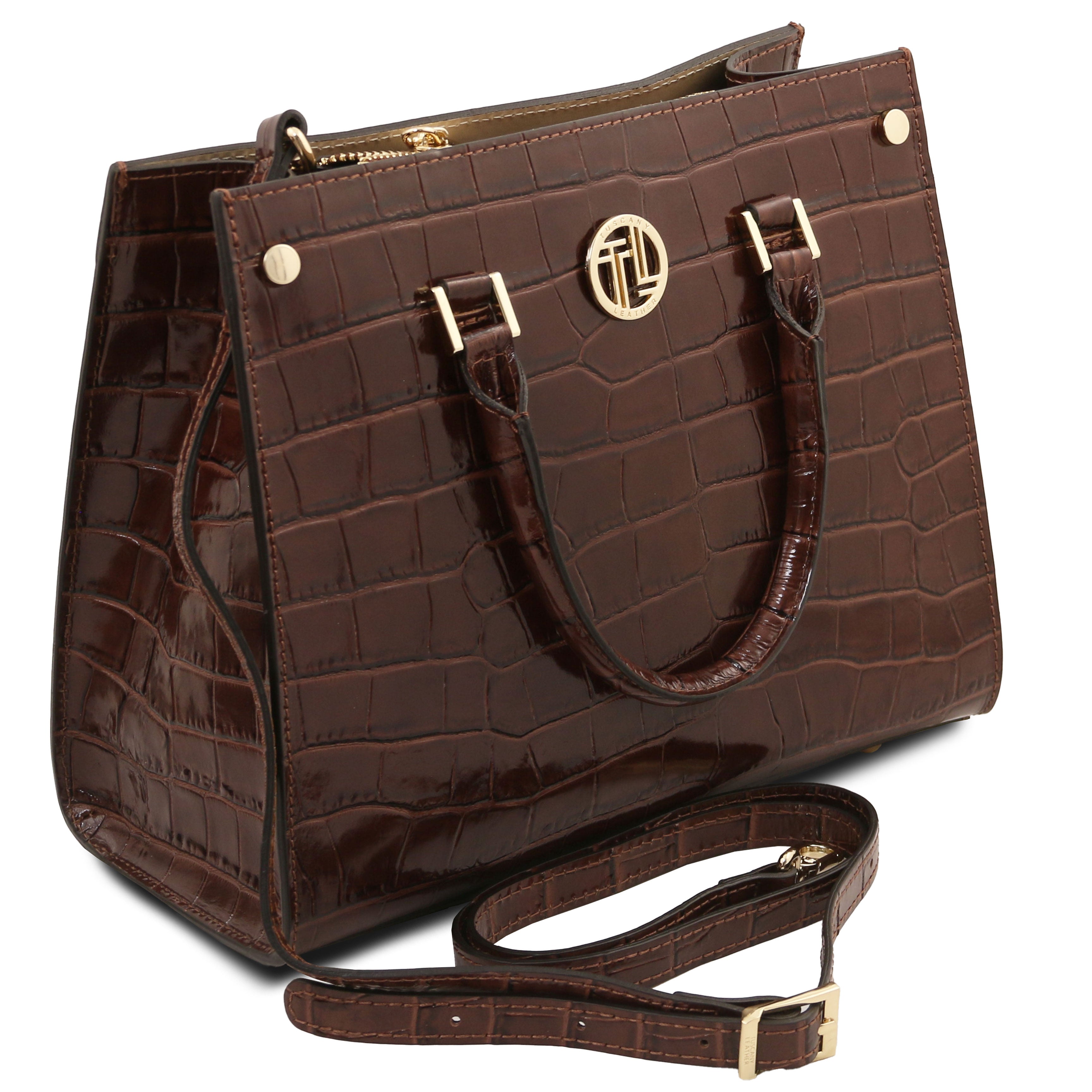 Croque Croc Print Italian Leather Handbag | Embossed Calf Leather