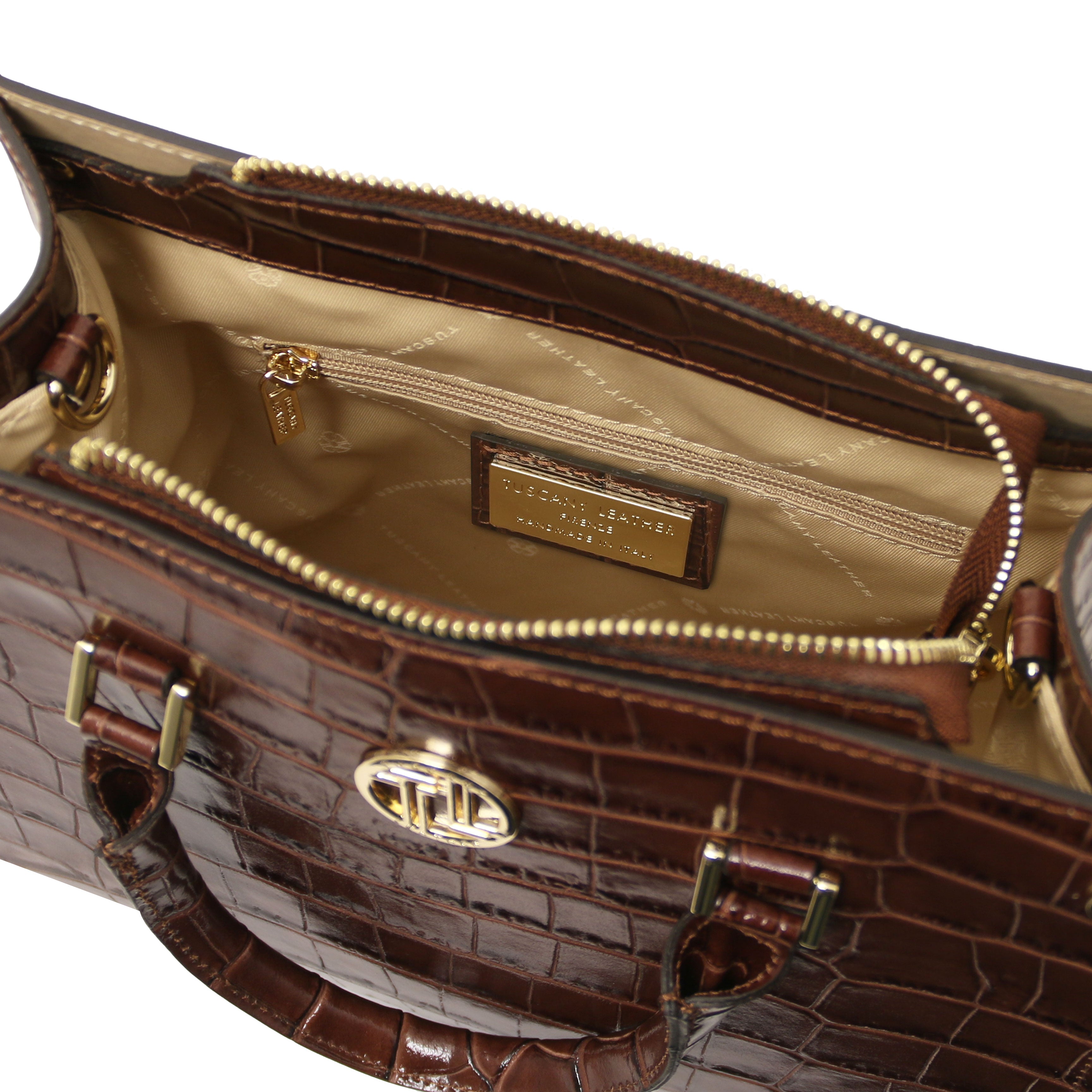 Croque Croc Print Italian Leather Handbag | Embossed Calf Leather