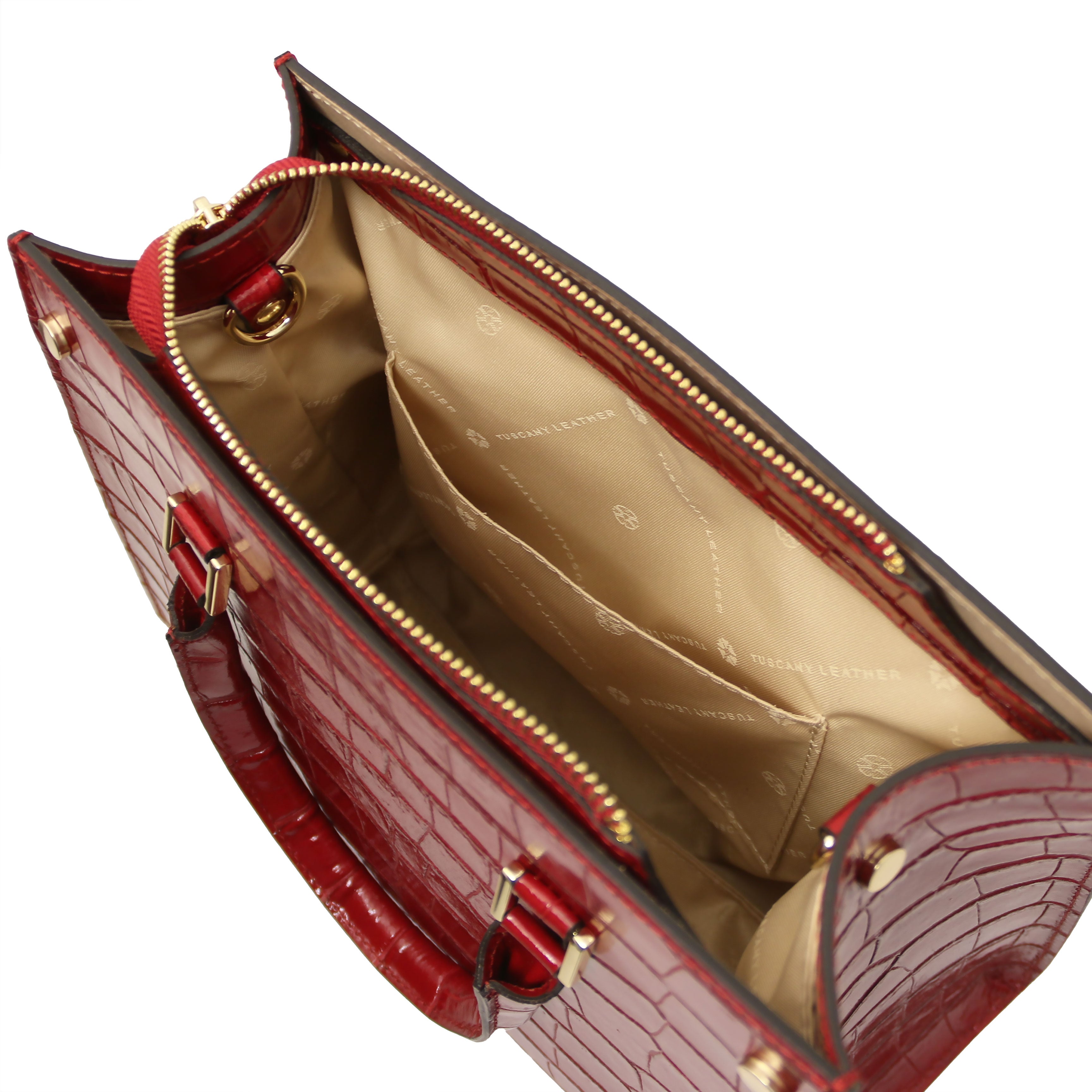 Croque Croc Print Italian Leather Handbag | Embossed Calf Leather