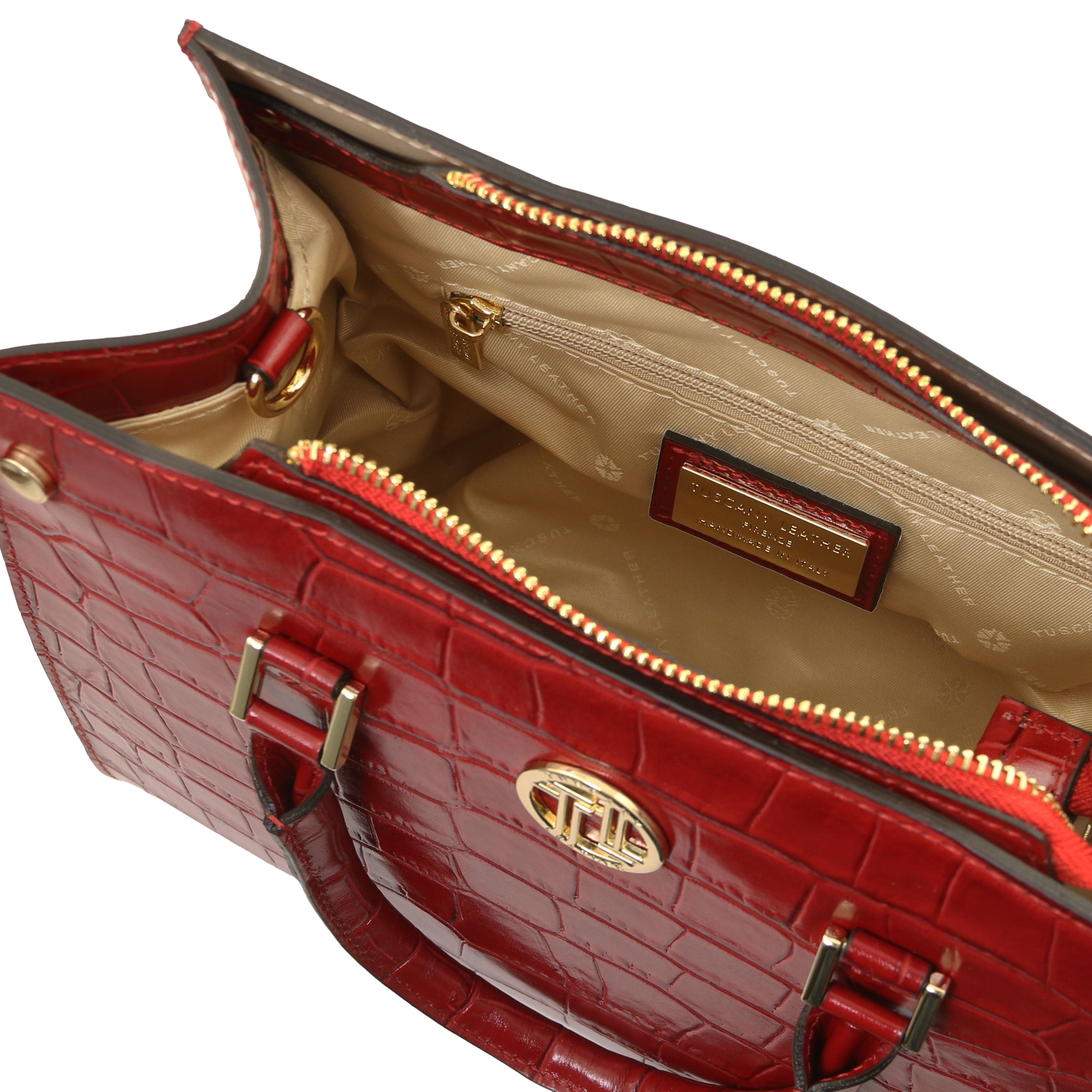 Croque Croc Print Italian Leather Handbag | Embossed Calf Leather
