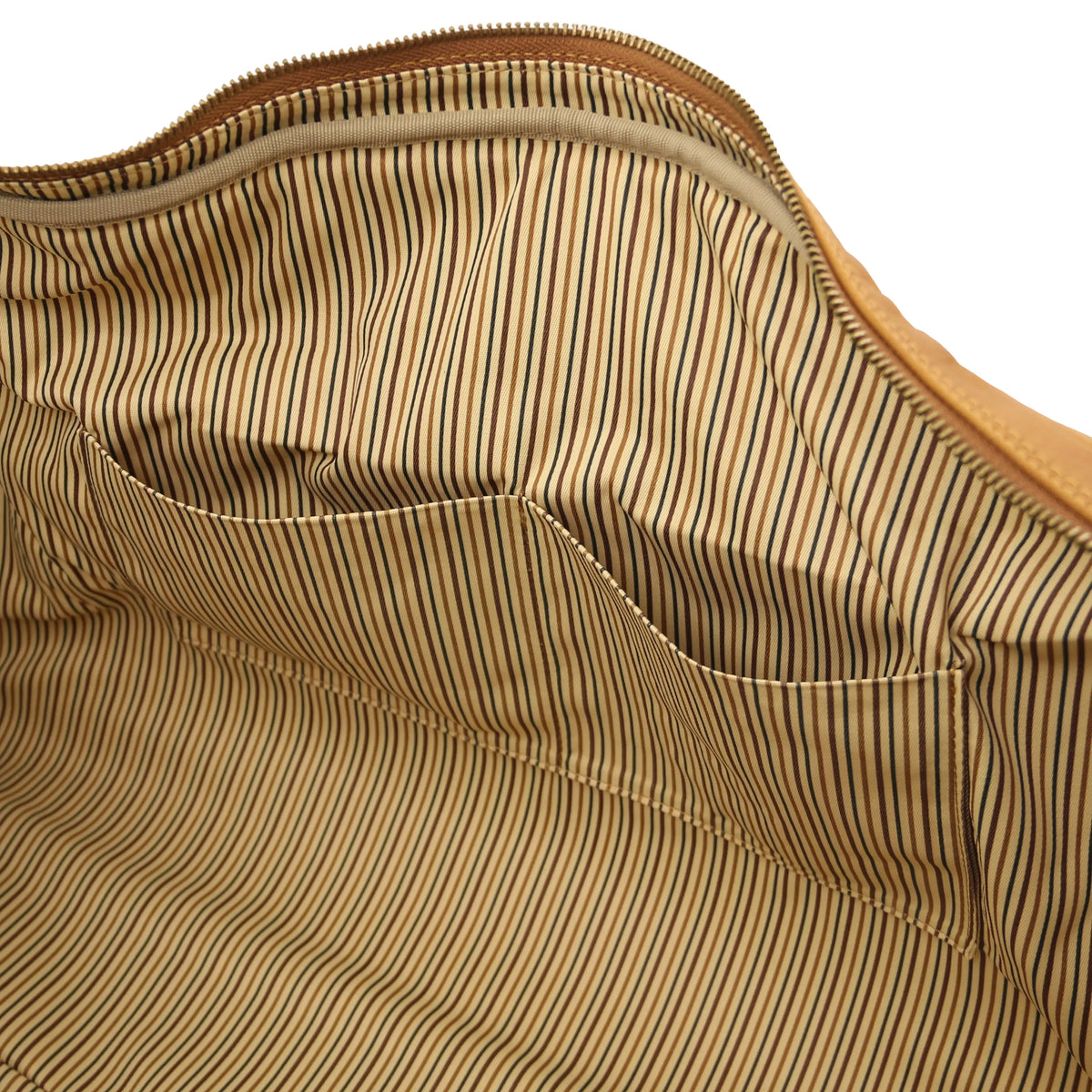 Close-up of interior with cotton ticking  striped lining