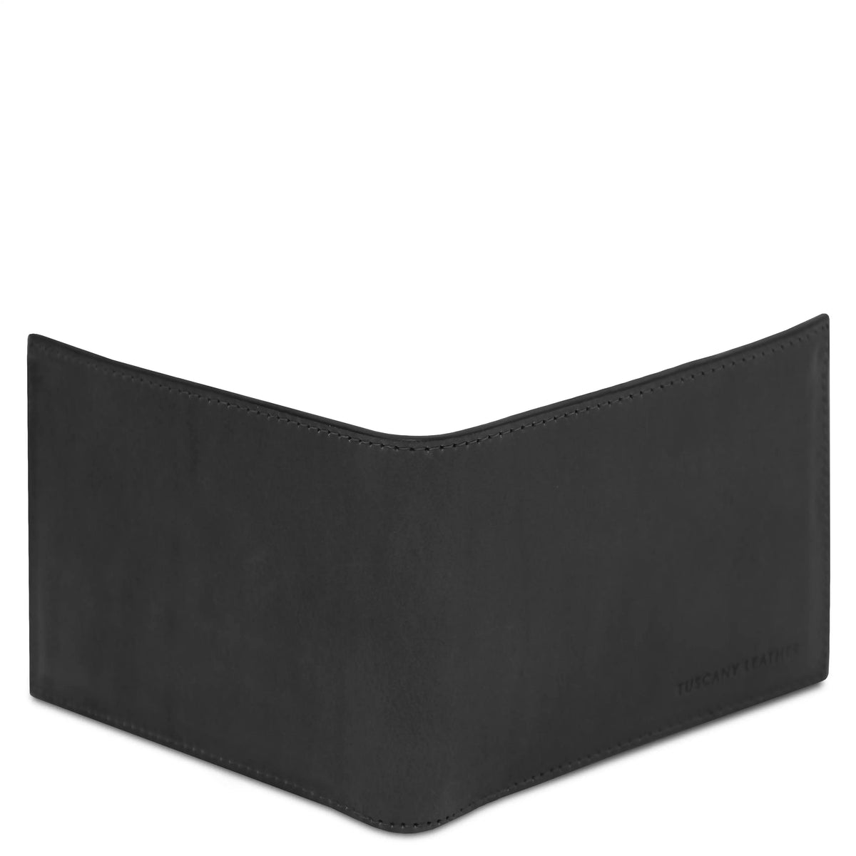 Outside view of Black leather wallet on a white background