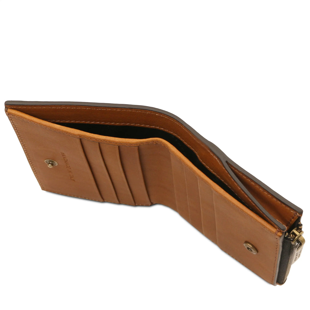 Natura leather wallet with currency compartment on a white background