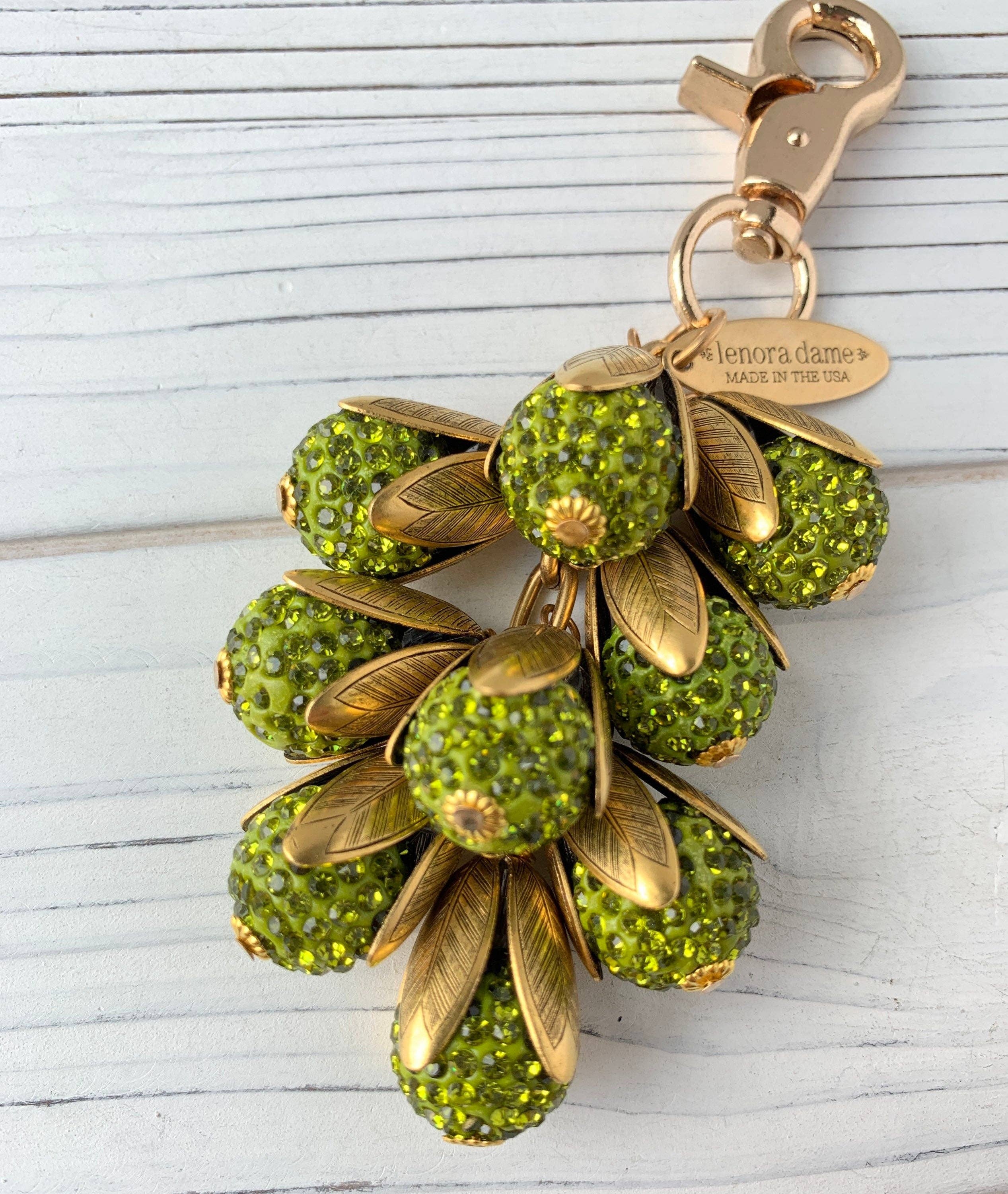 Olive Rhinestone Cluster Bag Charm | Etched Brass