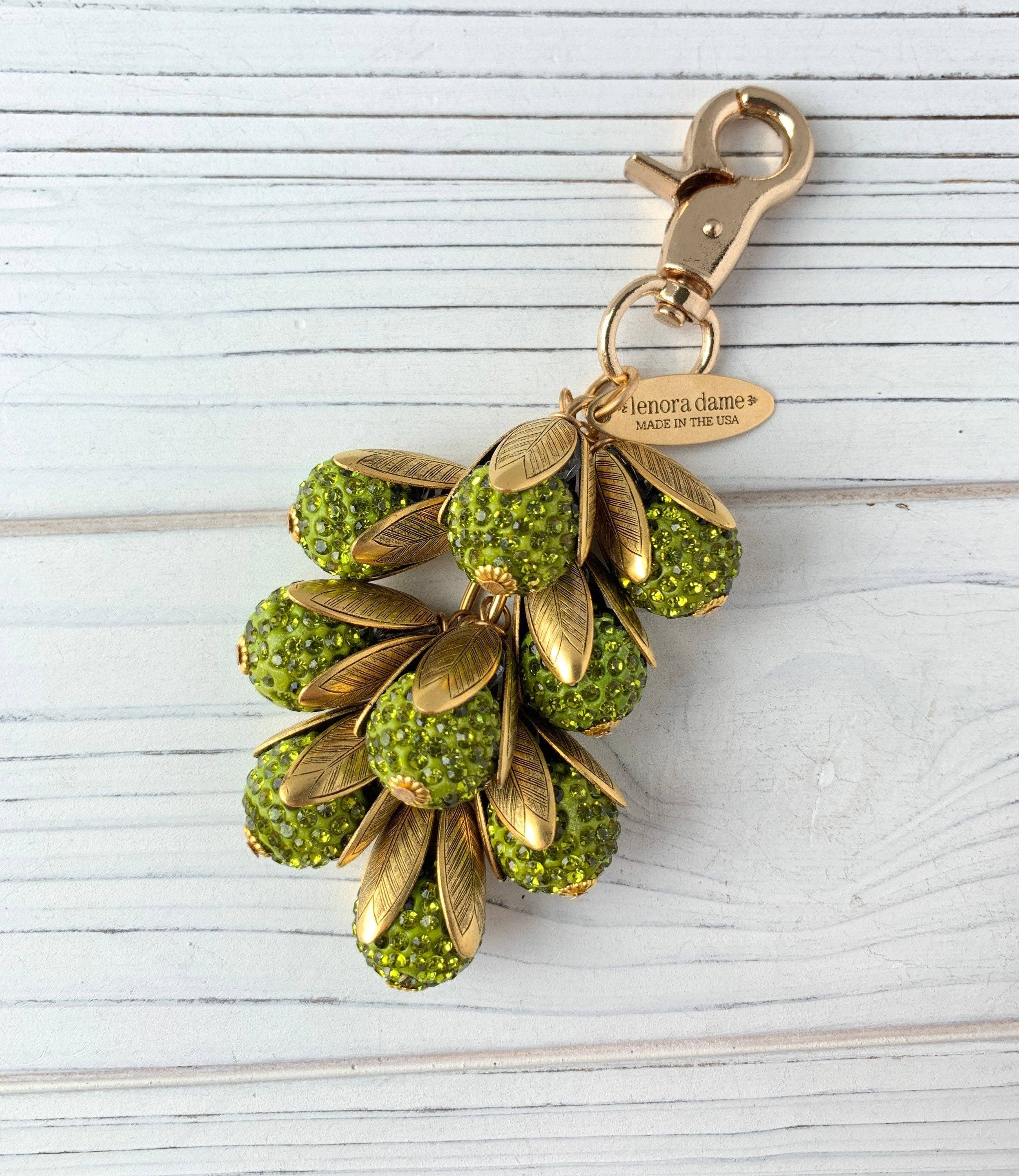 Olive Rhinestone Cluster Bag Charm | Etched Brass