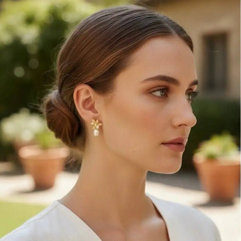 Amarilis Freshwater Pearl Drop Earrings | 18K Gold Plated