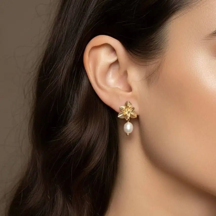 Amarilis Freshwater Pearl Drop Earrings | 18K Gold Plated