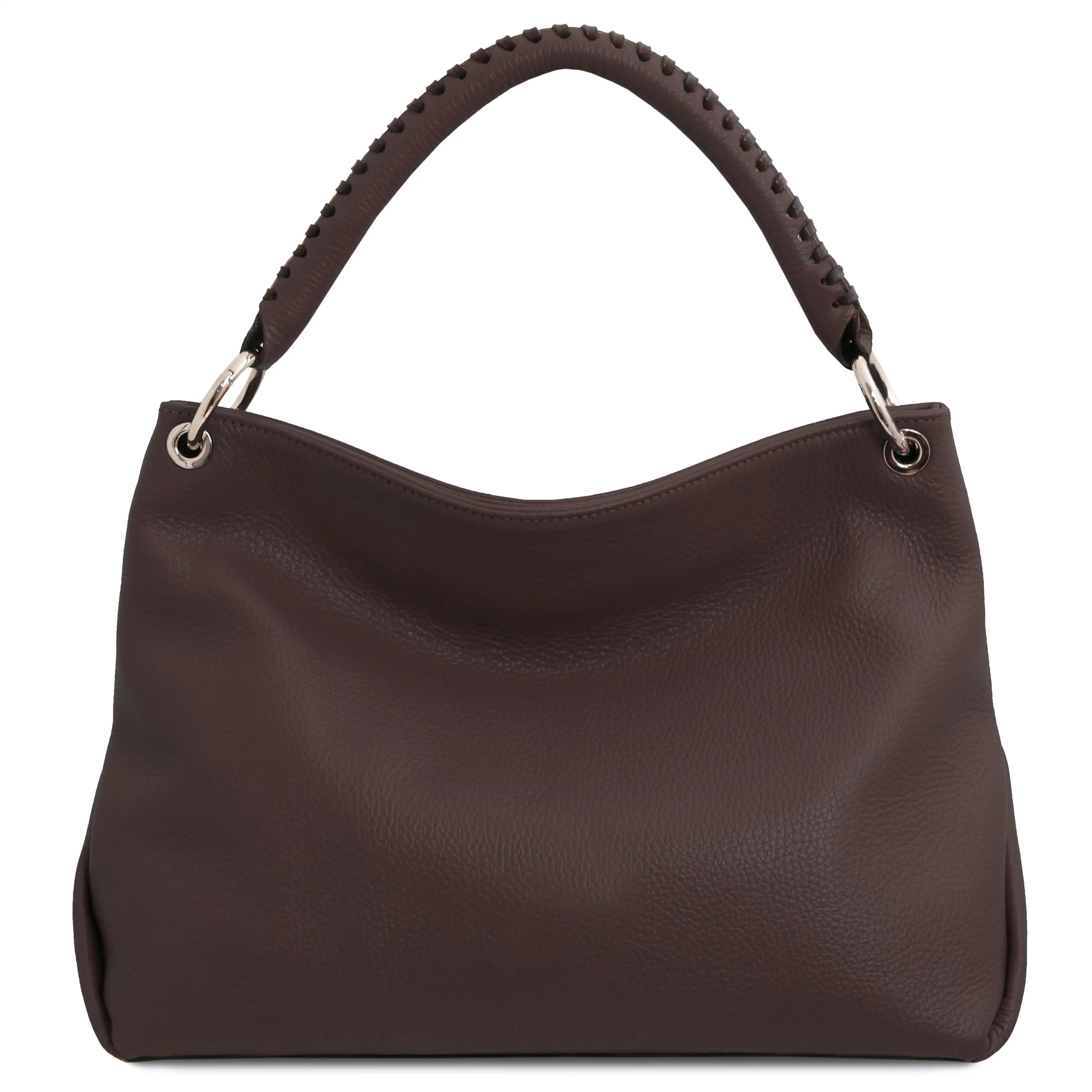 Back view of the TL Bag Soft Leather Handbag in Chocolate on a white background