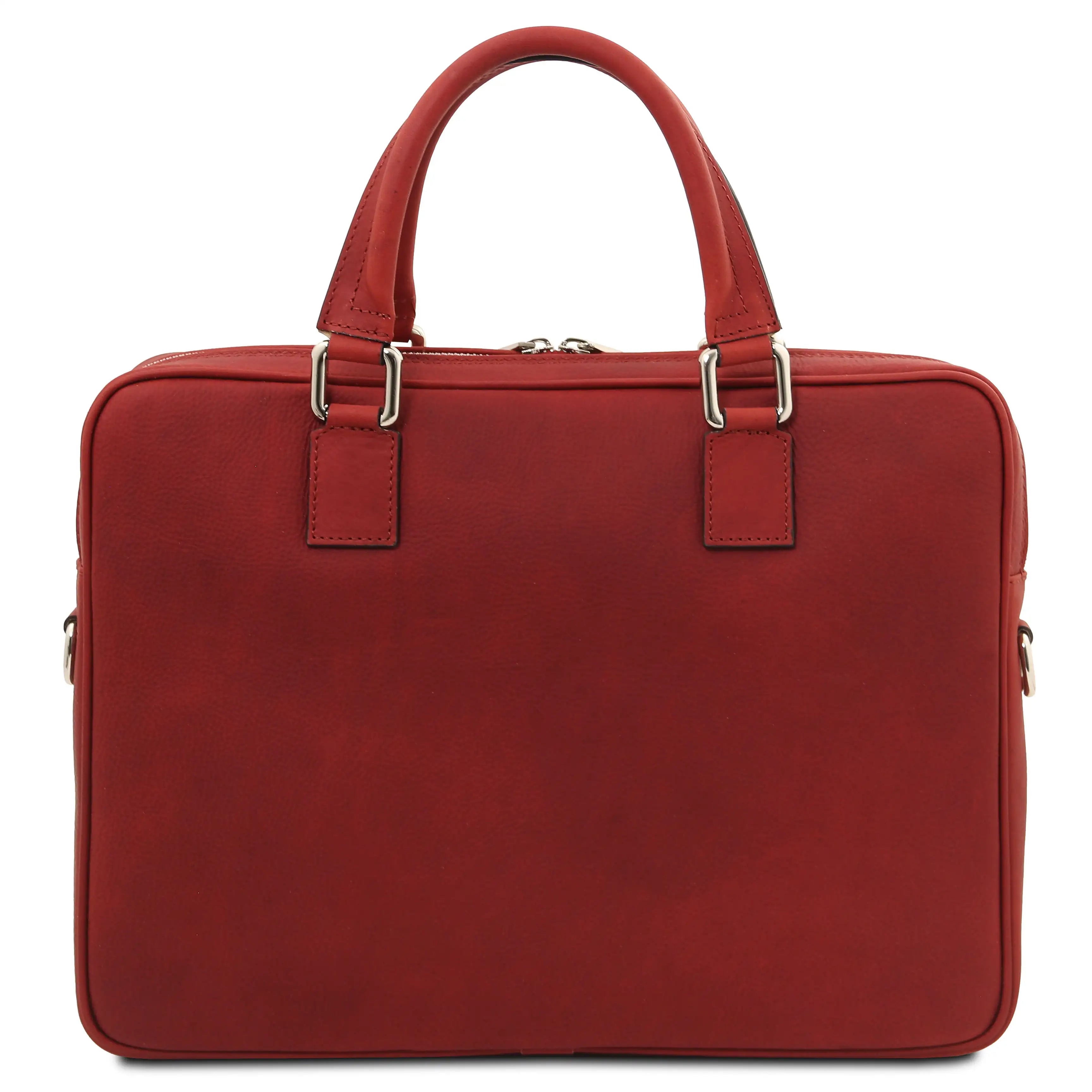 Back view red Ferrara Leather Laptop Briefcase on a white background 