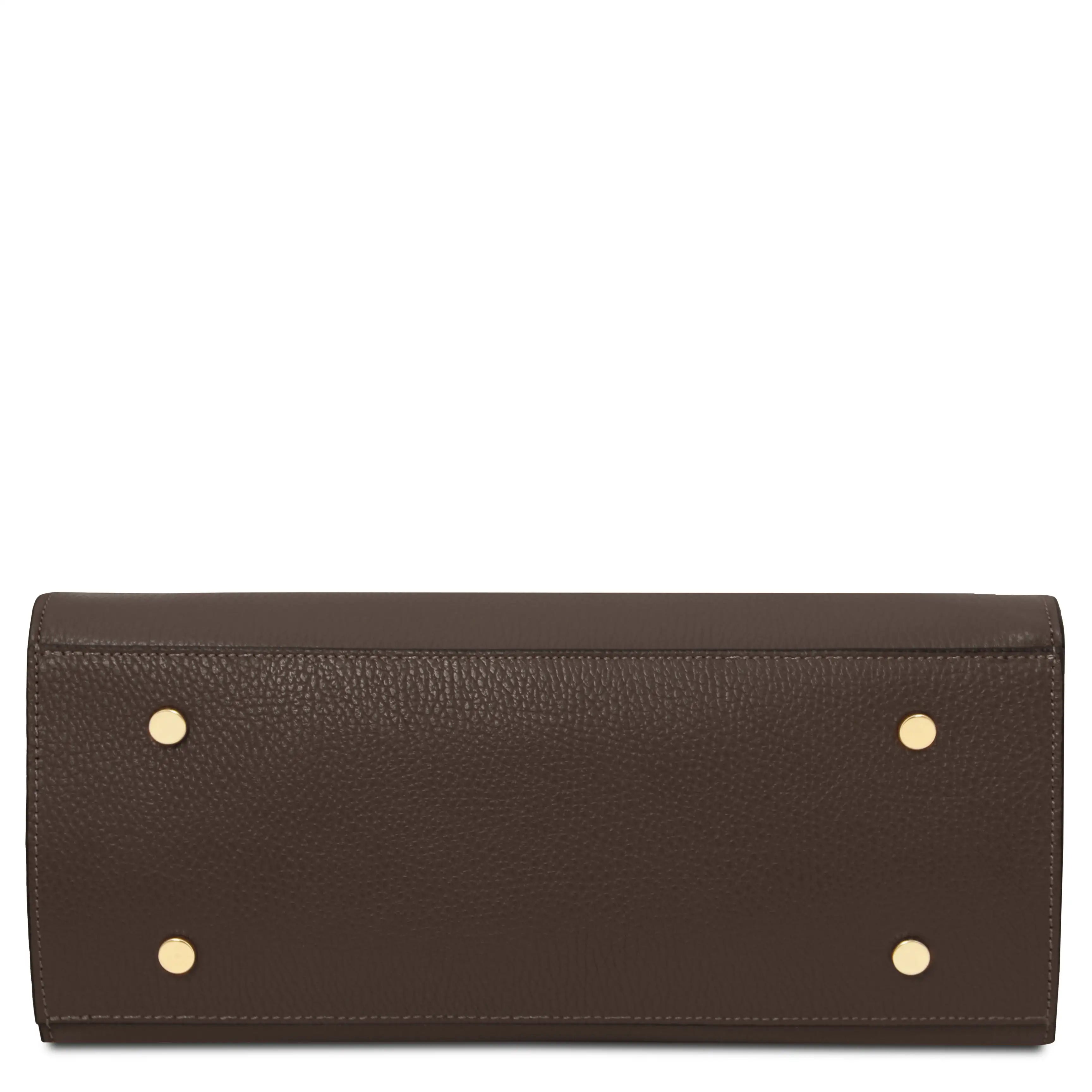 Bottom View Origami Leather Tote in Chocolate
