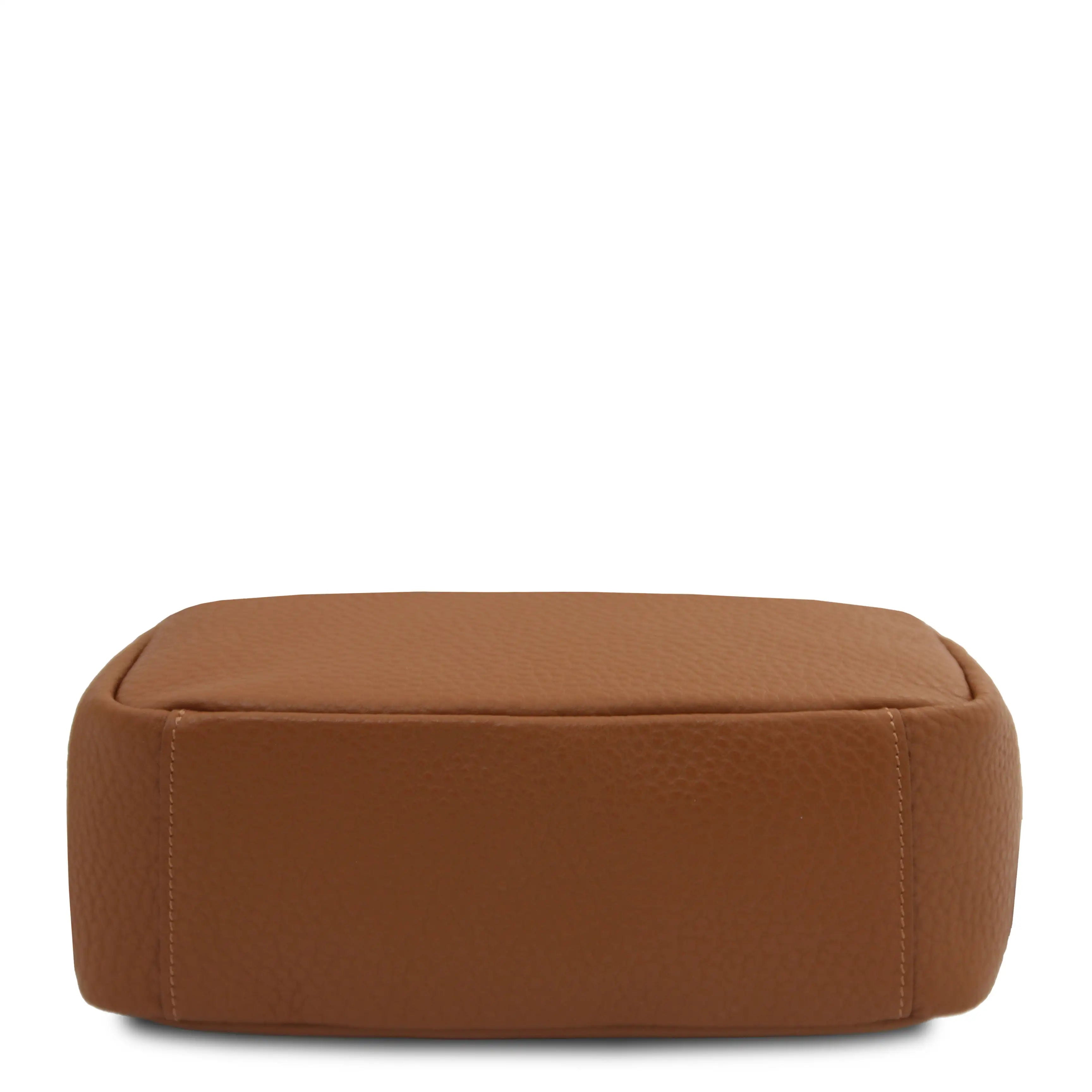 Bottom view Arco Italian Pebbled Leather Backpack in Cognac
