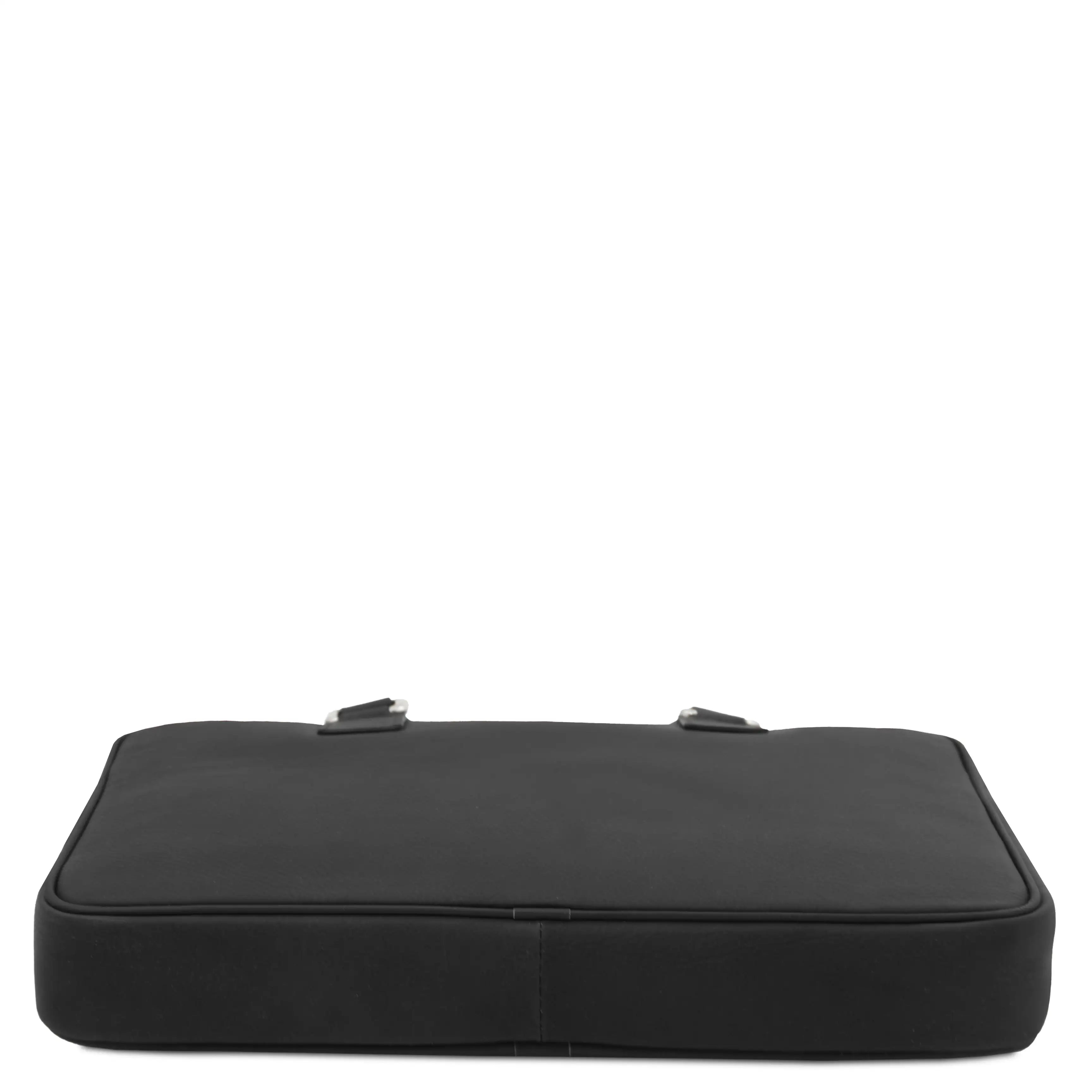 Bottom view Ferrara Leather Laptop Briefcase in black on a white background 