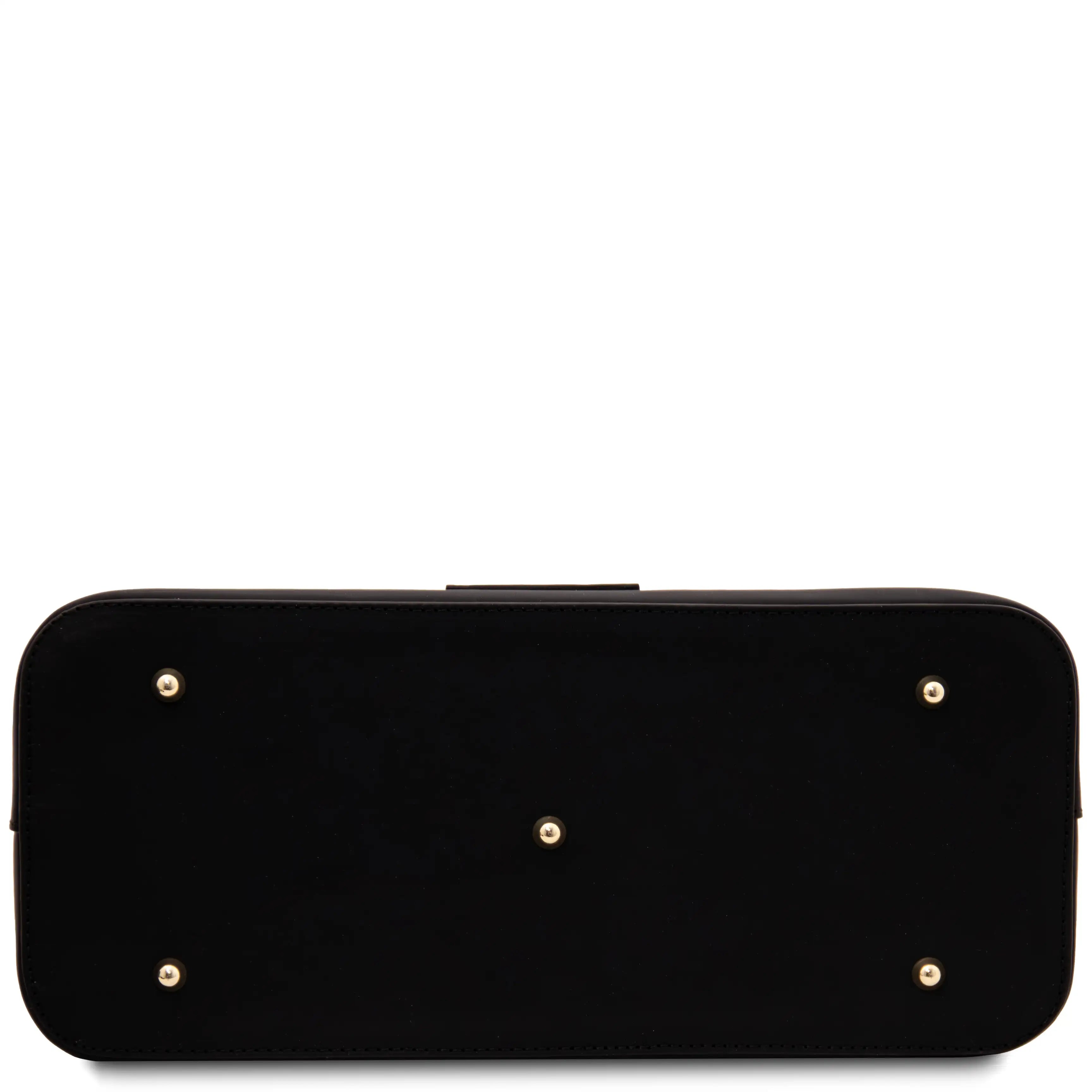 Bottom view Olimpia Leather Tote Bag in Black with gold protective metal feet