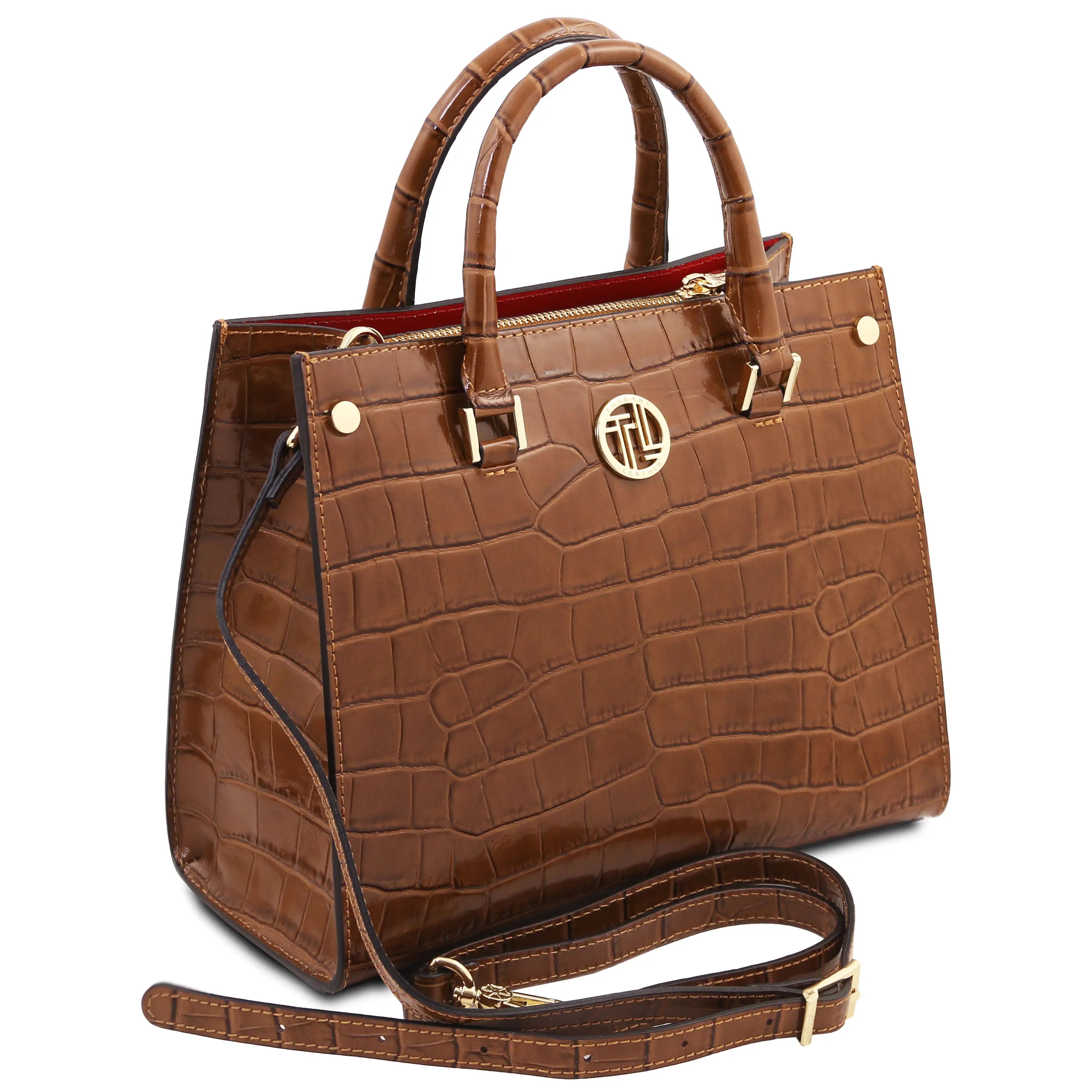 Croque Croc Print Italian Leather Handbag | Embossed Calf Leather