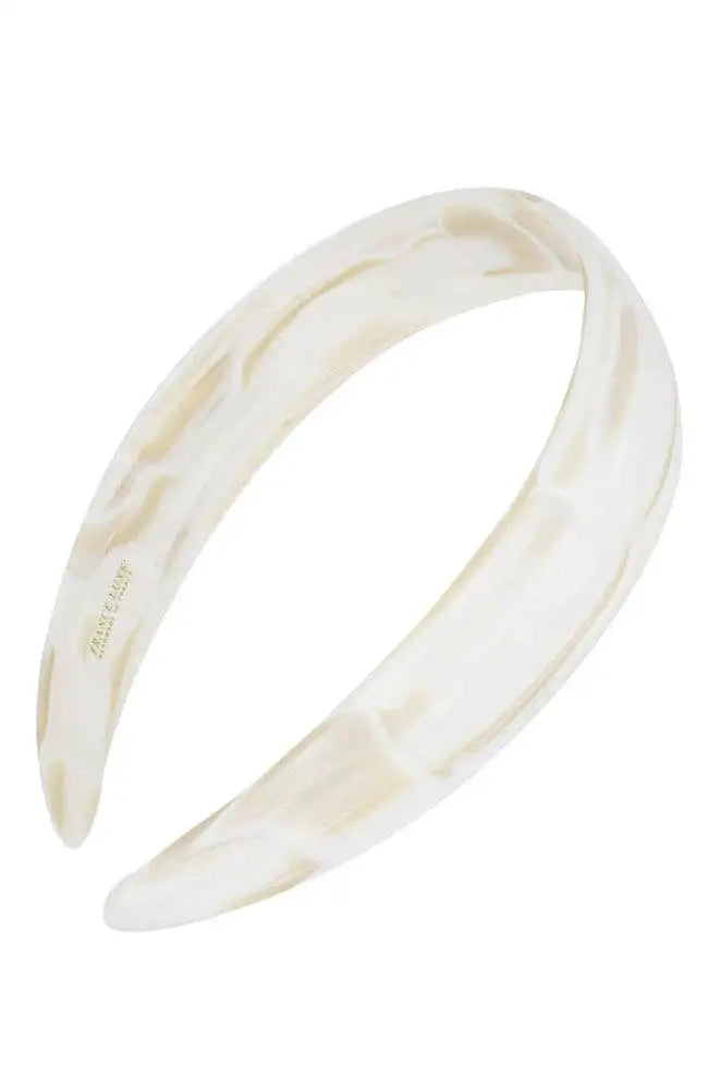 Marbled beige and ivory headband on a white background