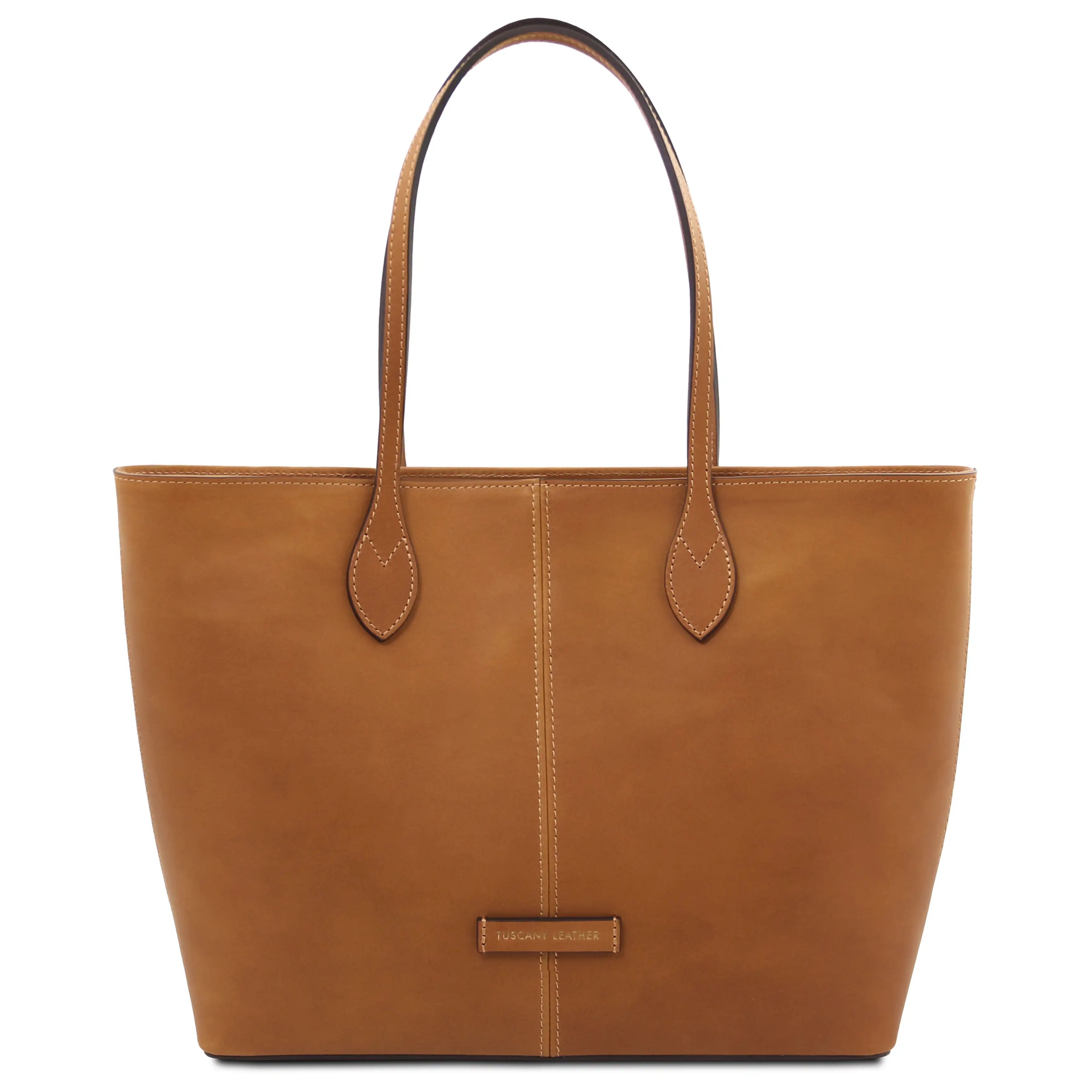 Front view Natural Essenza Shoulder Bag on a white background