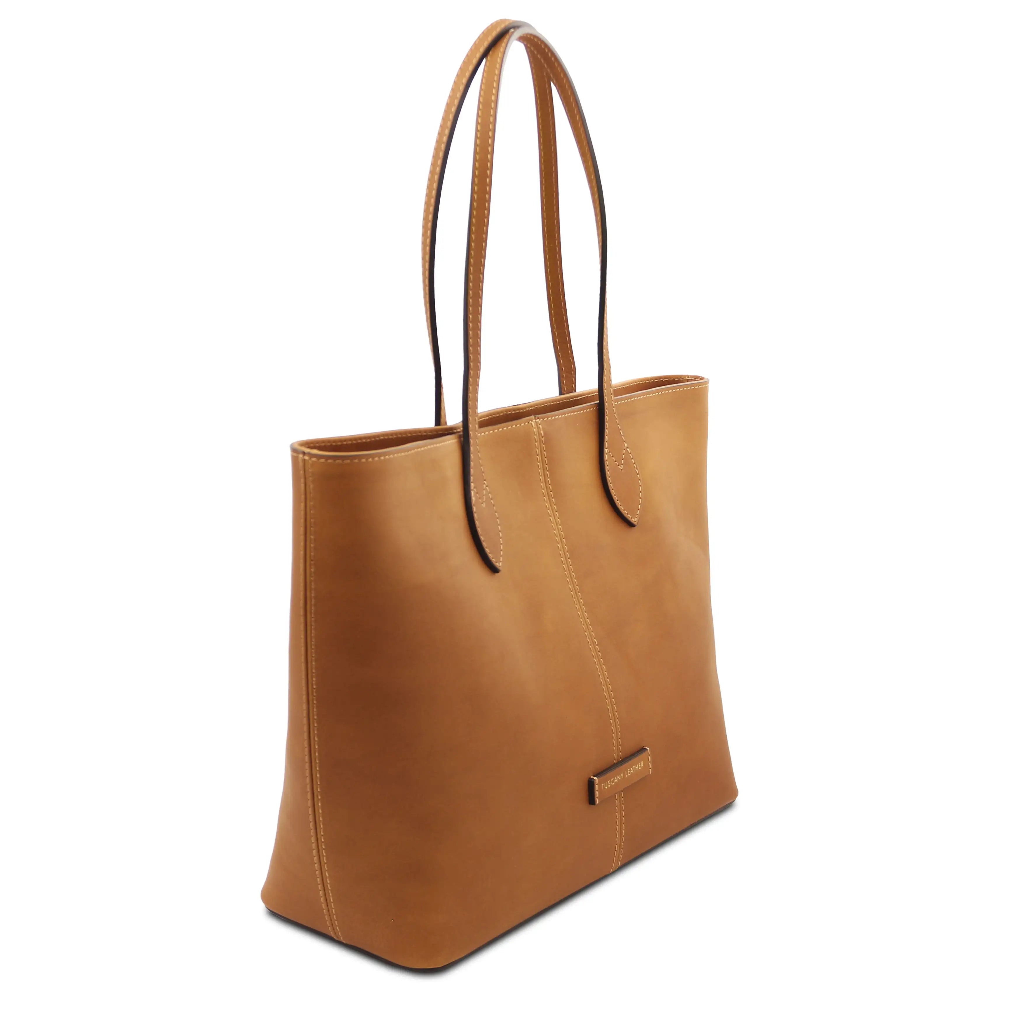 Front angled side view Natural Essenza Shoulder Bag