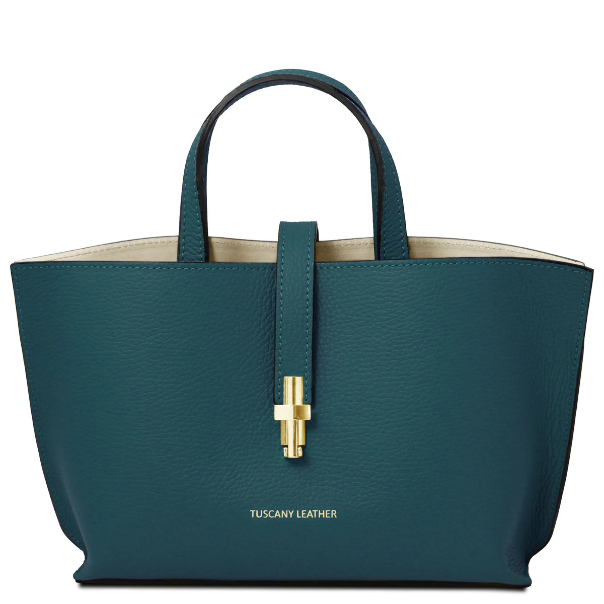 Front view Agatha Leather Handbag in teal