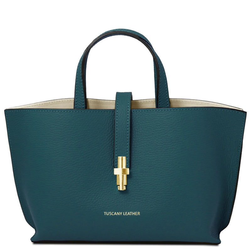 Front view Agatha Leather Handbag in teal