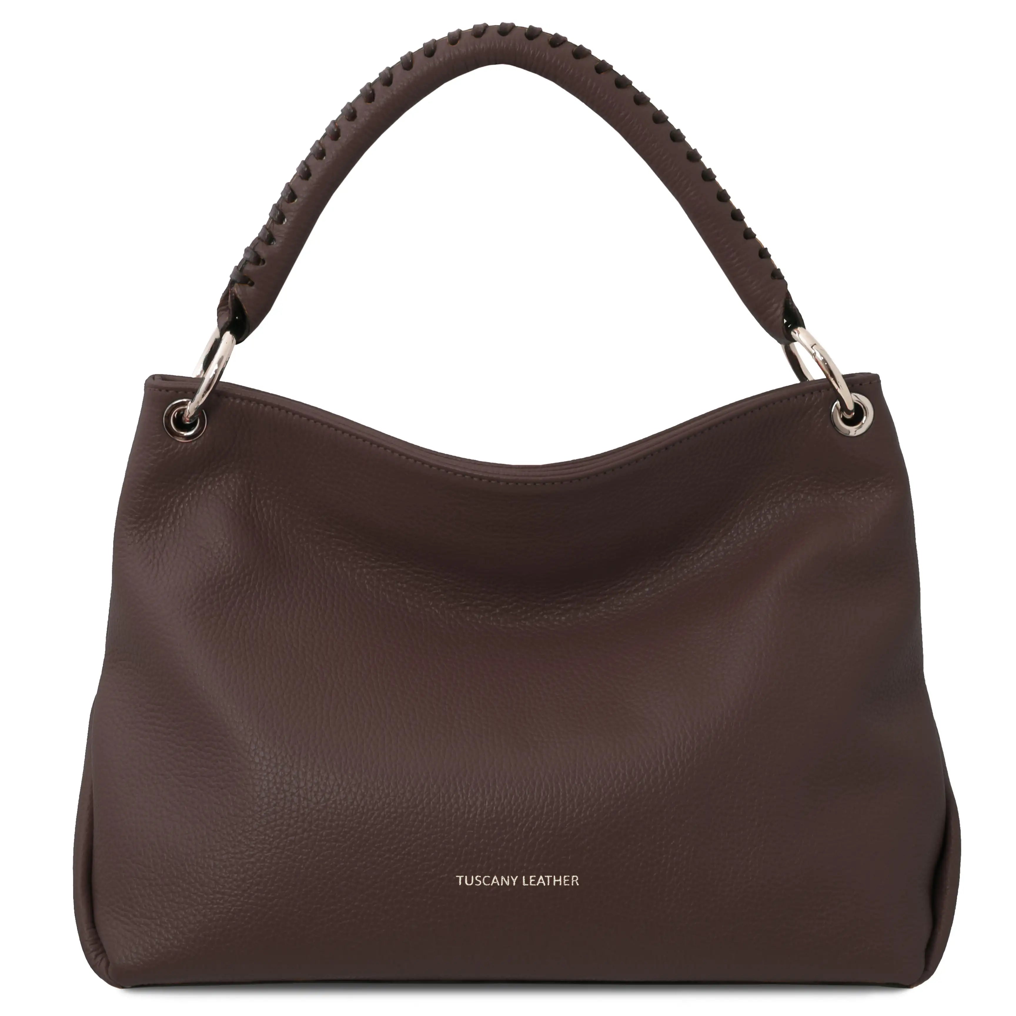 Front view of the TL Bag Soft Leather Handbag in Chocolate (1)