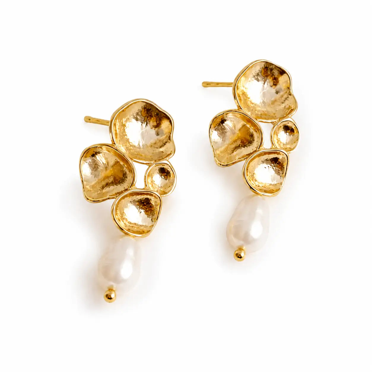 Amalfi Golden Petal Drop Earrings on a white background