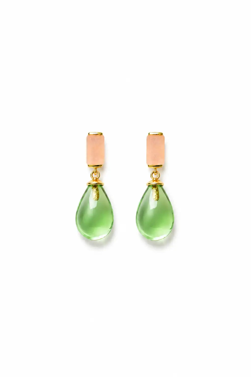 Gracelyn Drop Earrings | Peach Moonstone & Green Quartz on a white background