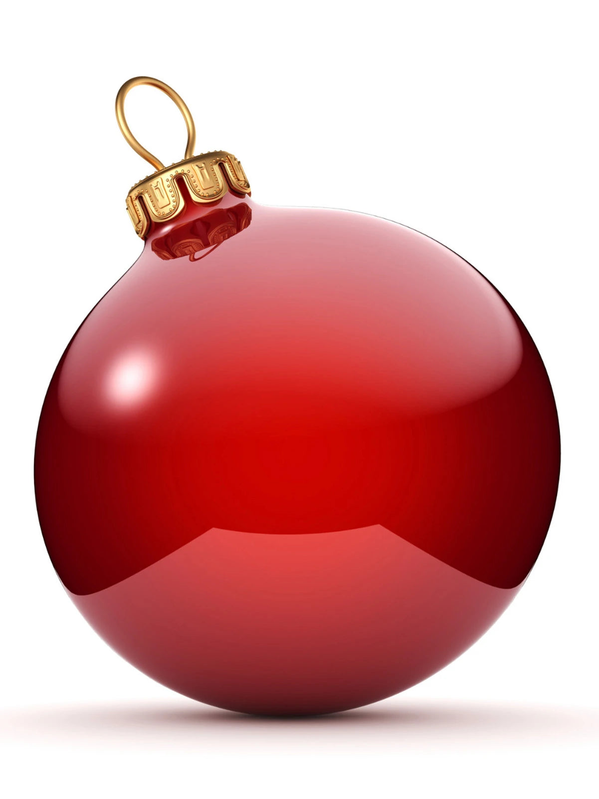 Red Christmas ornament with gold cap on a white background