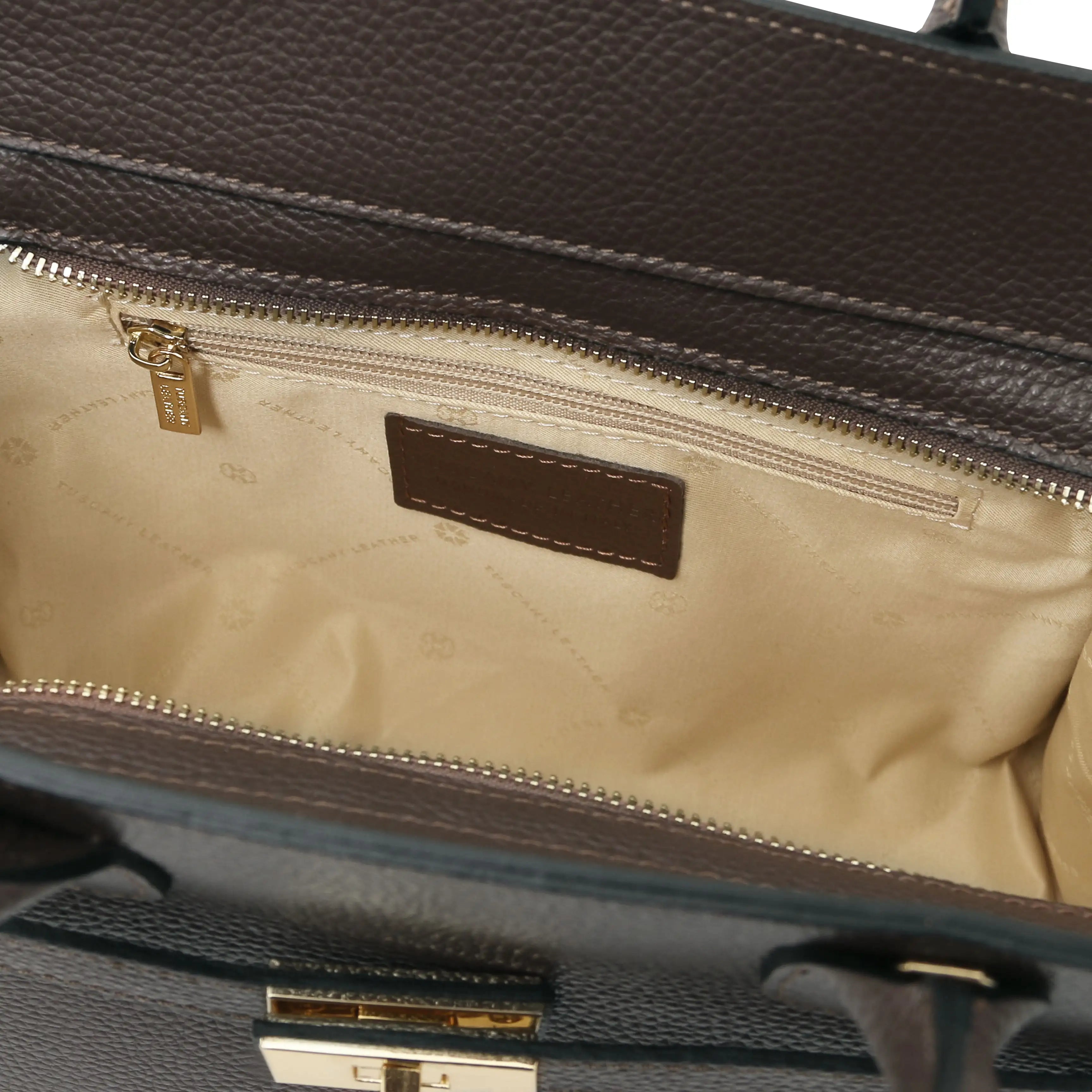 Interior Zip Pocket View Origami Leather Tote in Chocolate