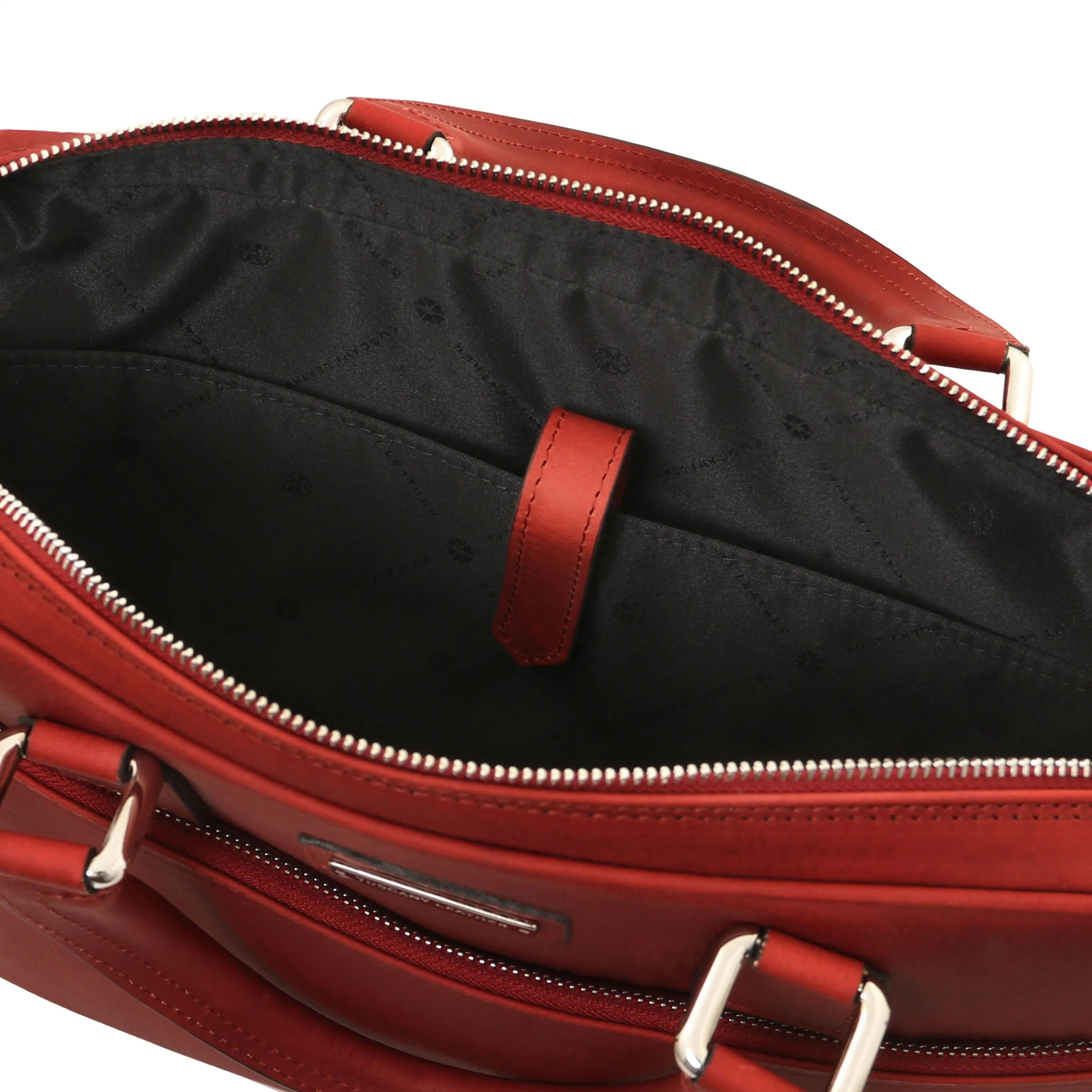 Interior laptpp pocket view red Ferrara Leather Laptop Briefcase with black lining