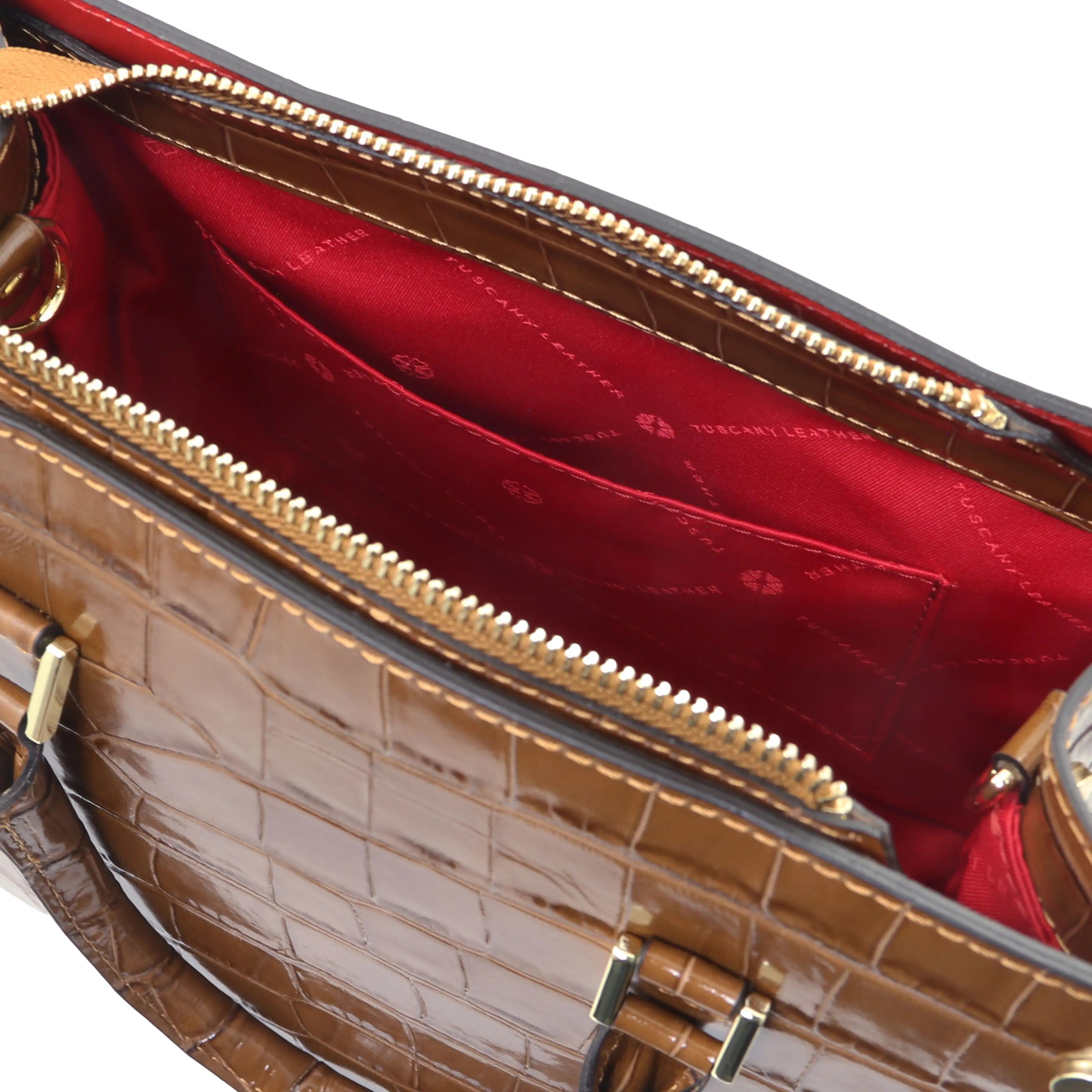 Croque Croc Print Italian Leather Handbag | Embossed Calf Leather