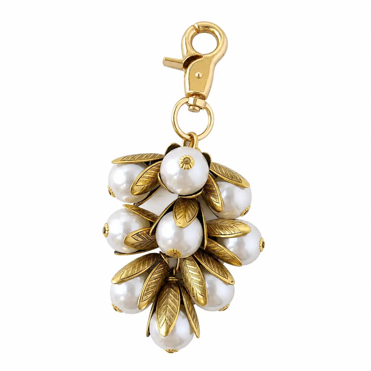 Pearl Cluster Petal Bag Charm | Etched Brass