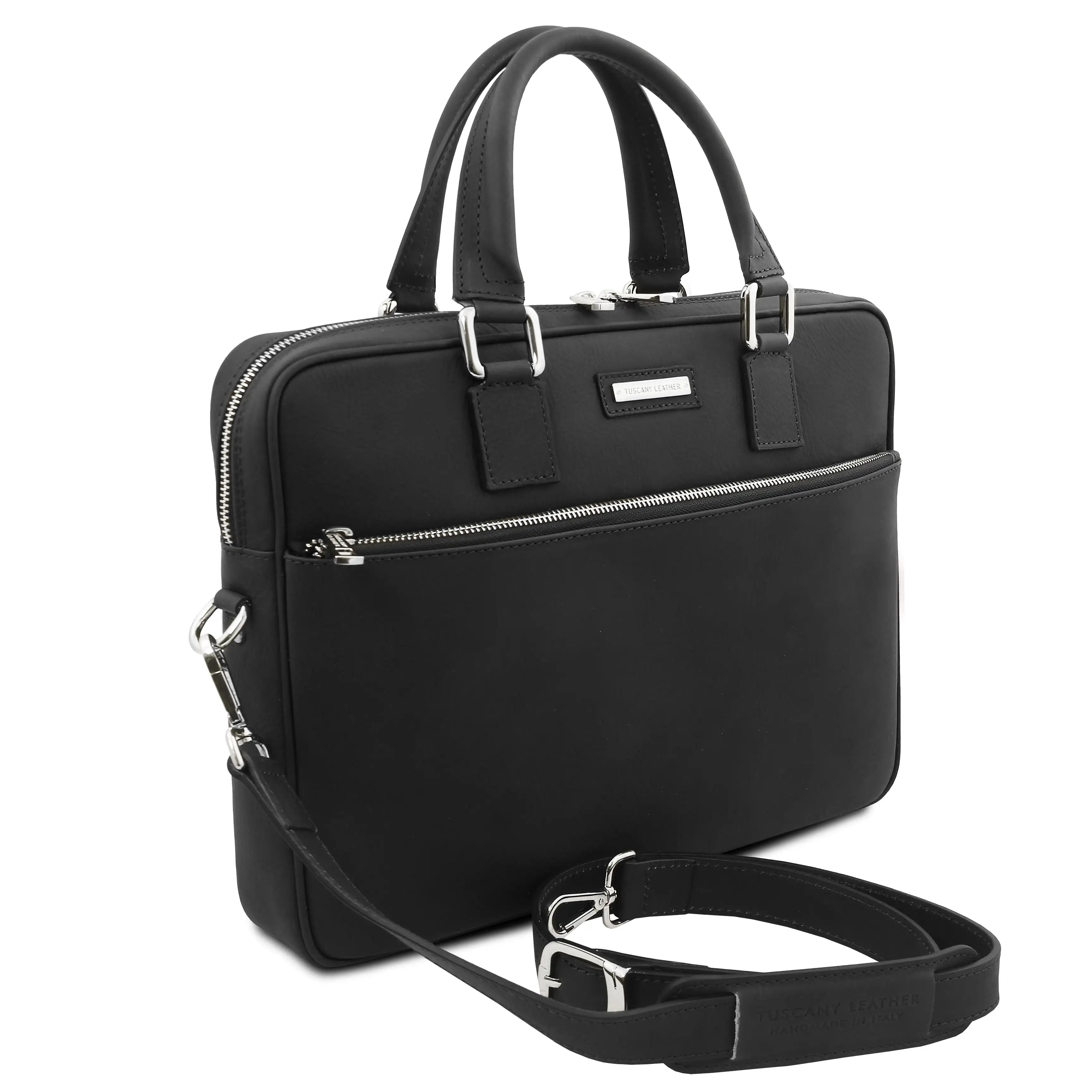Black handbag with a shoulder strap on a white background