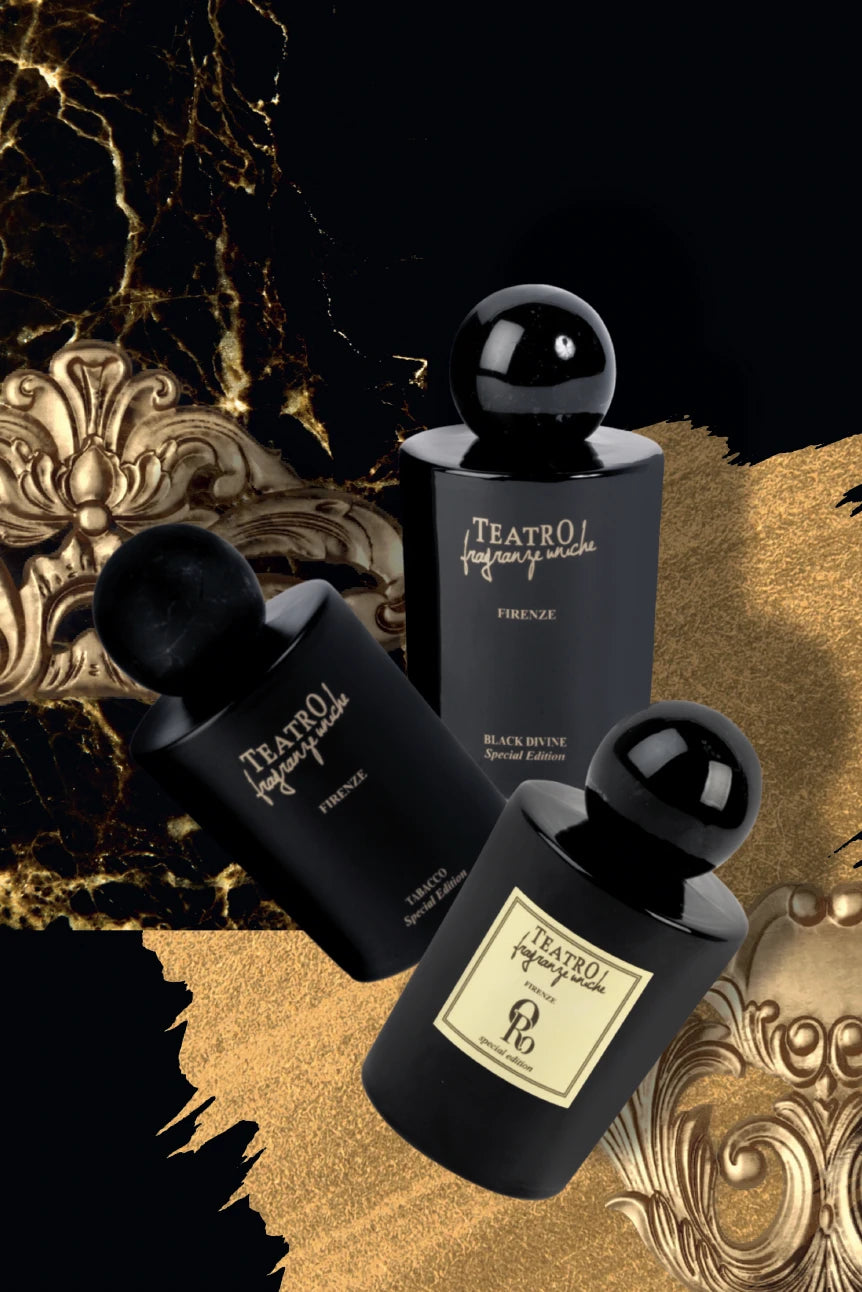Exquisite Florentine Home Scents on a gilded gold and black background