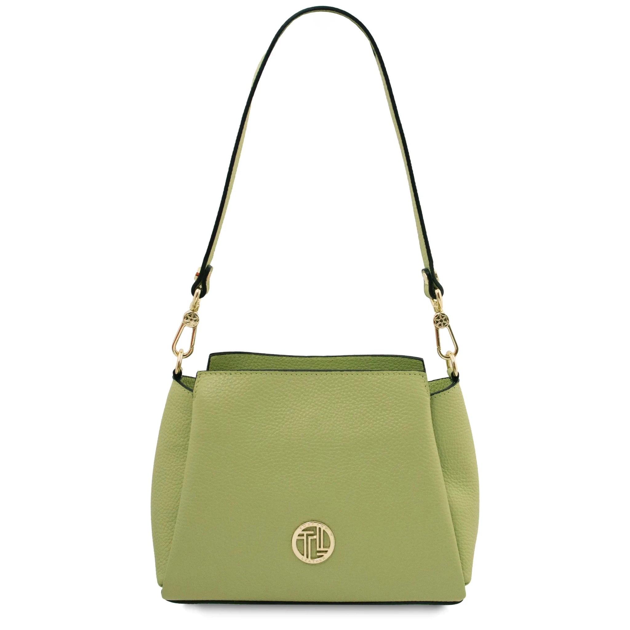 Front view Abby Italian Pebbled Leather Bag in Lime Green